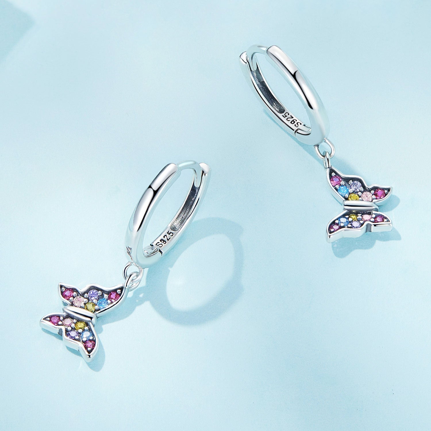 Silver Earrings Colorful Butterfly CZ Hoop Earrings For Sale - sursenso Earring