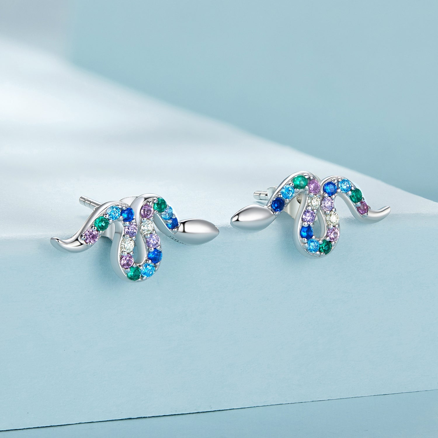 Silver Earrings Colorful Snake CZ Stud Earrings For Sale - sursenso Earring