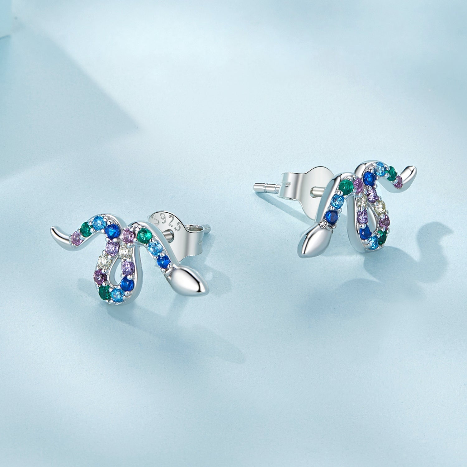 Silver Earrings Colorful Snake CZ Stud Earrings For Sale - sursenso Earring