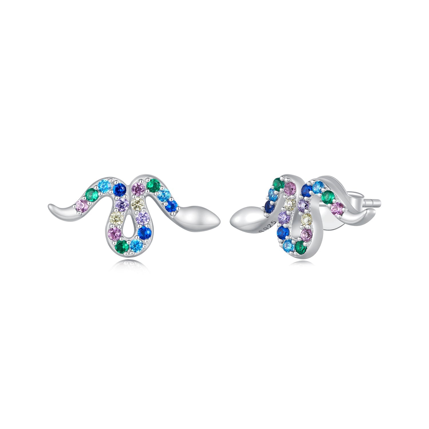 Silver Earrings Colorful Snake CZ Stud Earrings For Sale - sursenso Earring