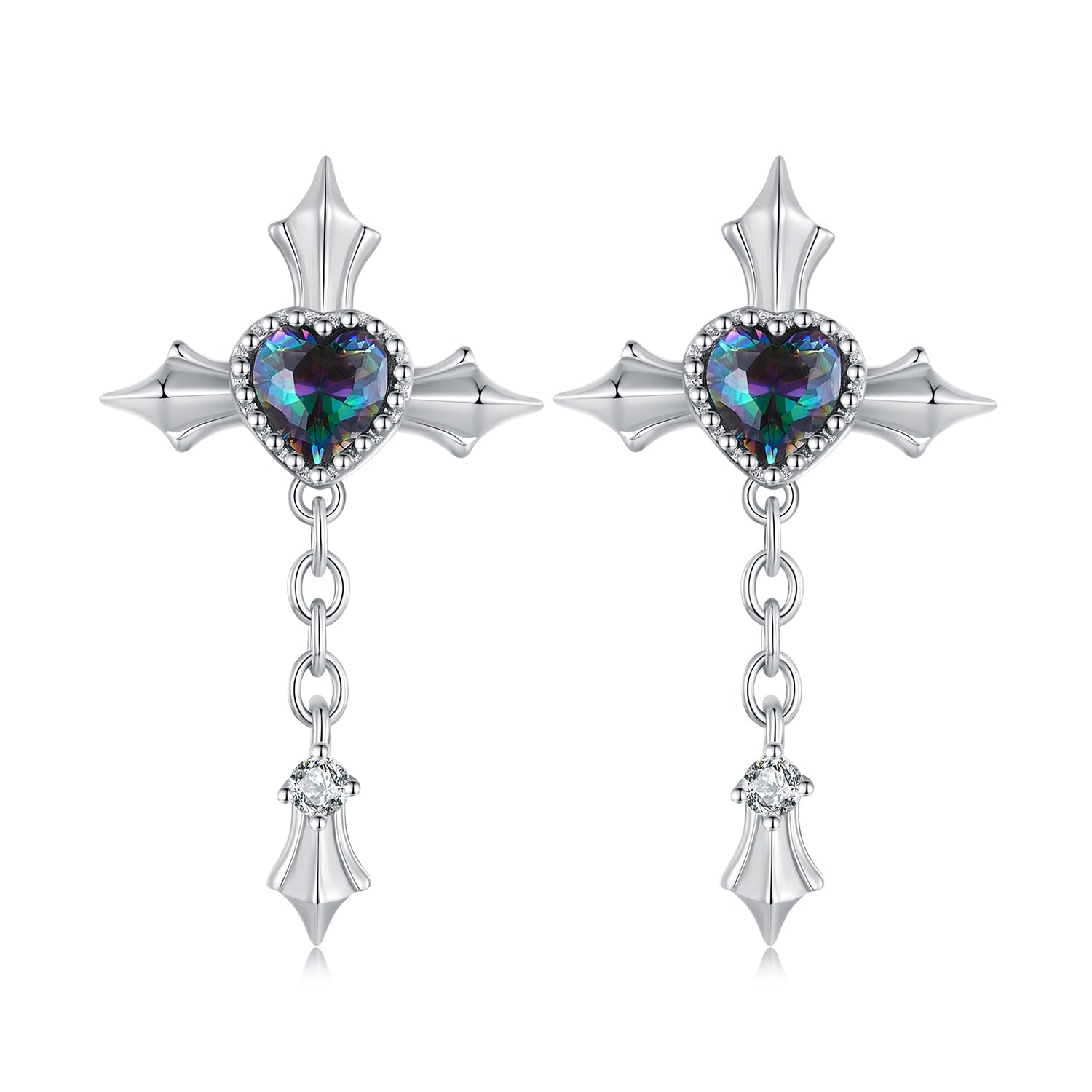 Silver Earrings Cross Chain CZ Stud Earrings For Sale - sursenso Earring