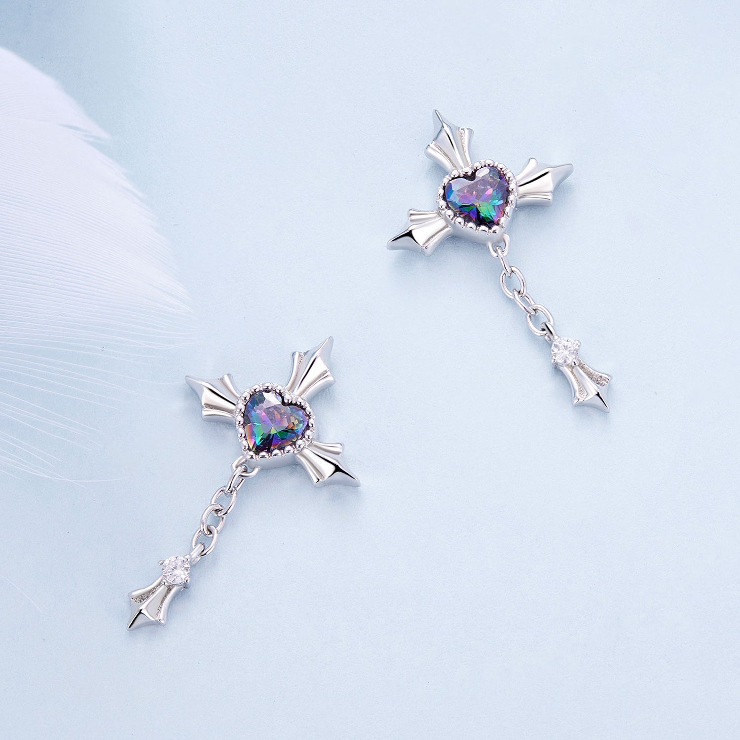 Silver Earrings Cross Chain CZ Stud Earrings For Sale - sursenso Earring