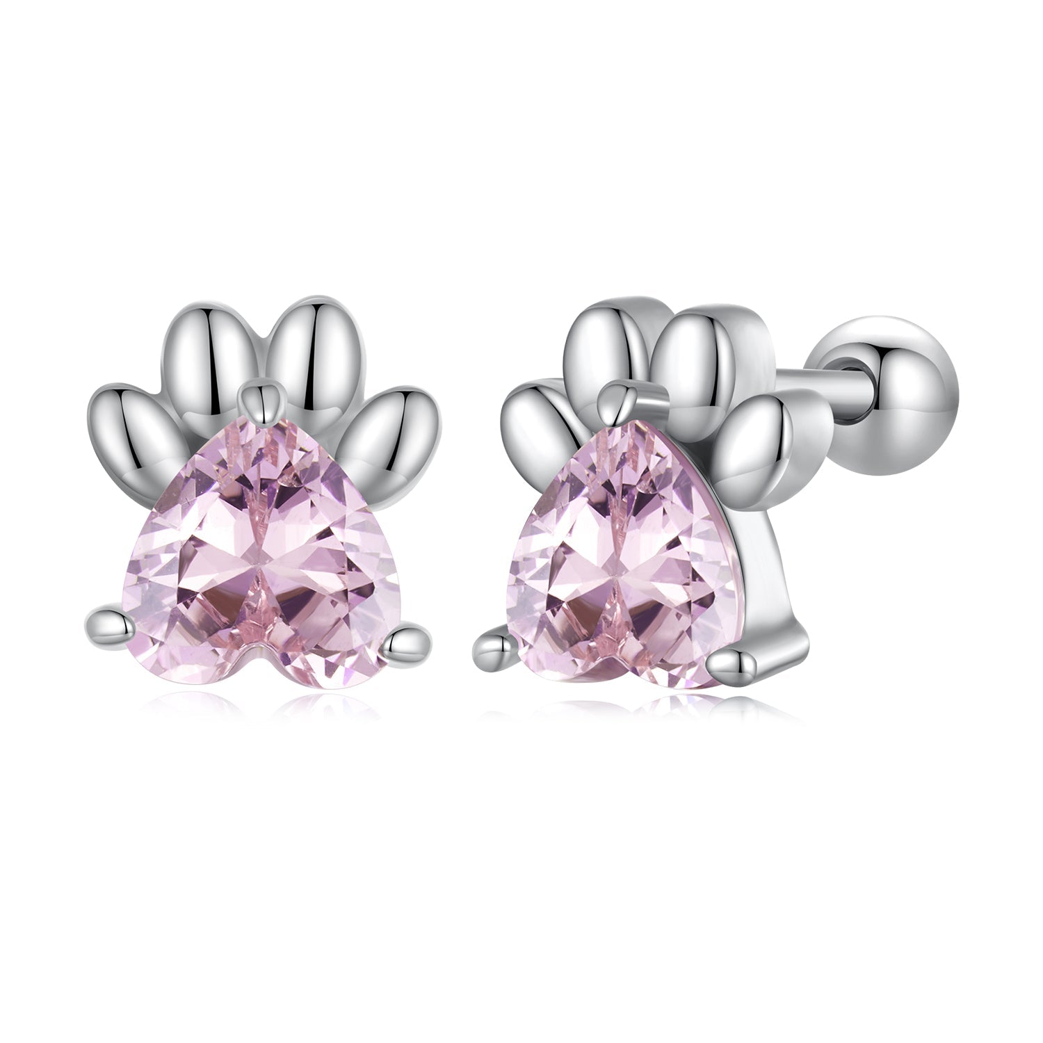 Silver Earrings Cute Dog Paws Pink CZ Stud Earrings For Sale - sursenso Earring