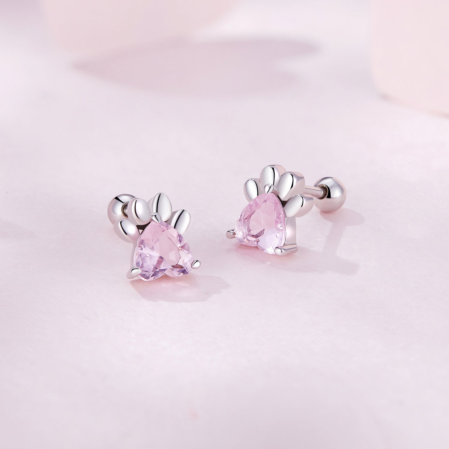 Silver Earrings Cute Dog Paws Pink CZ Stud Earrings For Sale - sursenso Earring