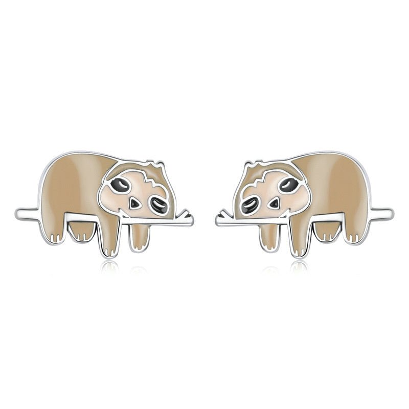 Silver Earrings Cute Little Sloth Stud Earrings For Sale - sursenso Earring