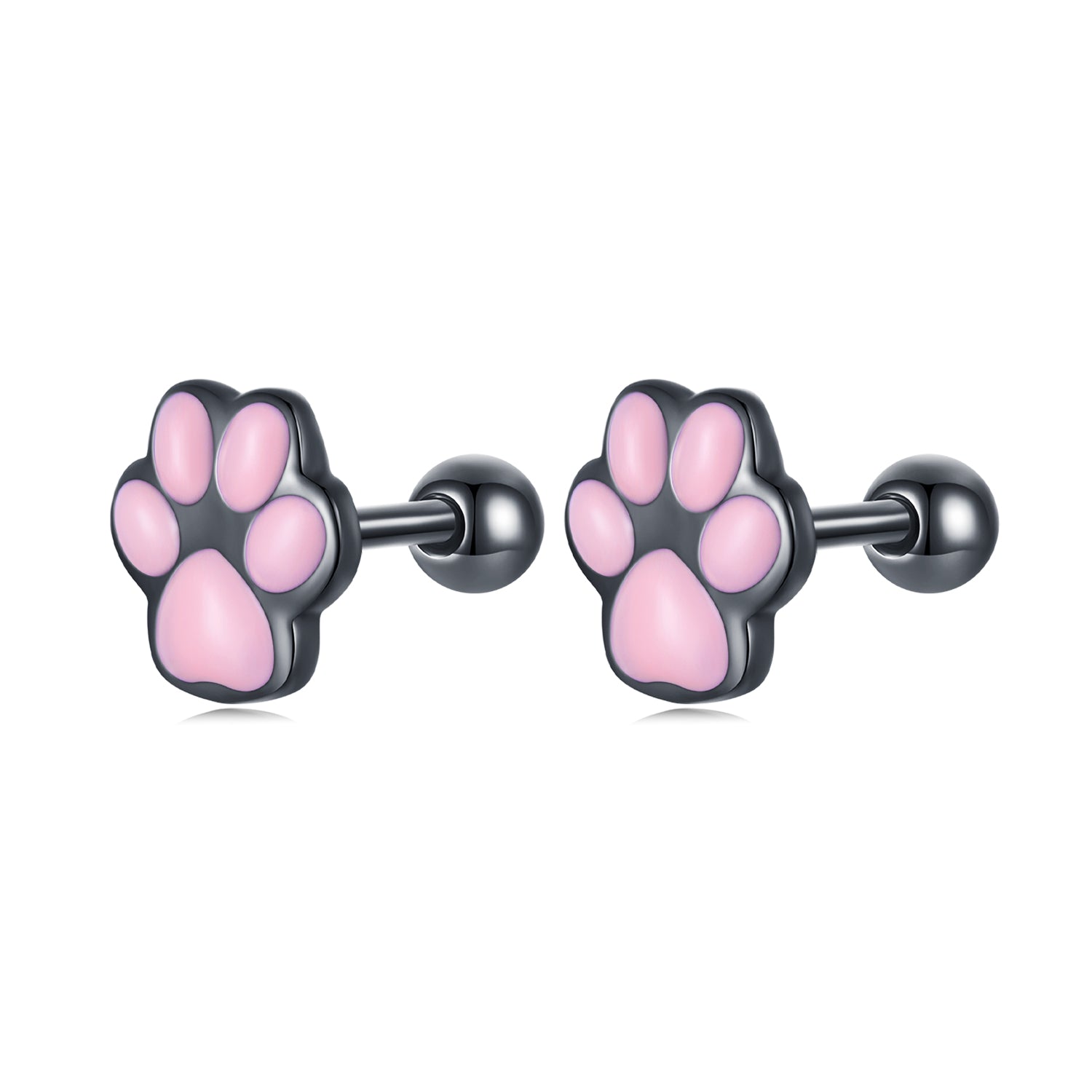 Silver Earrings Cute Pink Cat Paws Black Stud Earrings For Sale - sursenso Earring