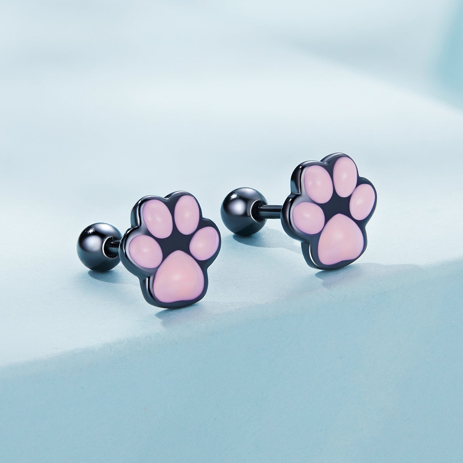 Silver Earrings Cute Pink Cat Paws Black Stud Earrings For Sale - sursenso Earring