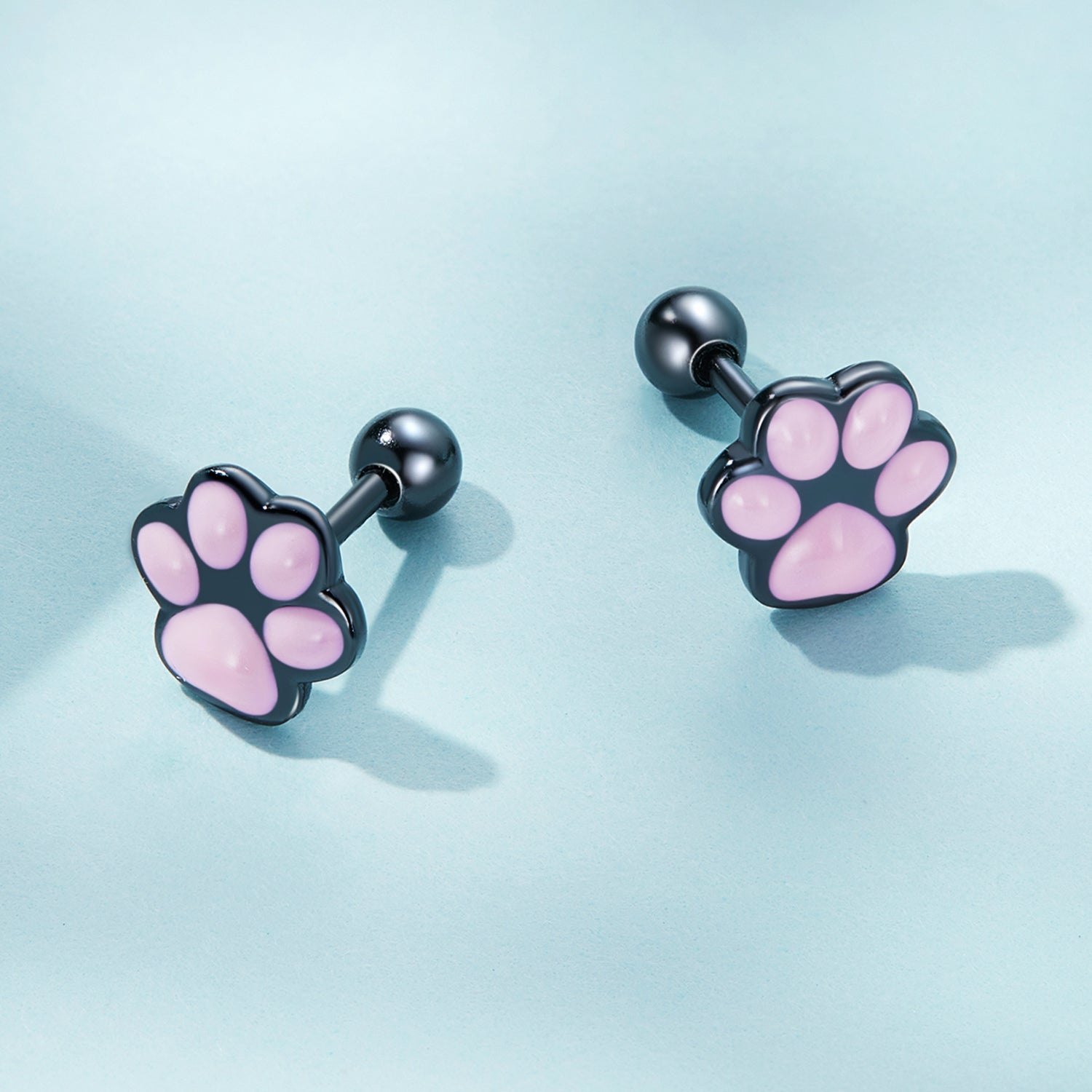 Silver Earrings Cute Pink Cat Paws Black Stud Earrings For Sale - sursenso Earring