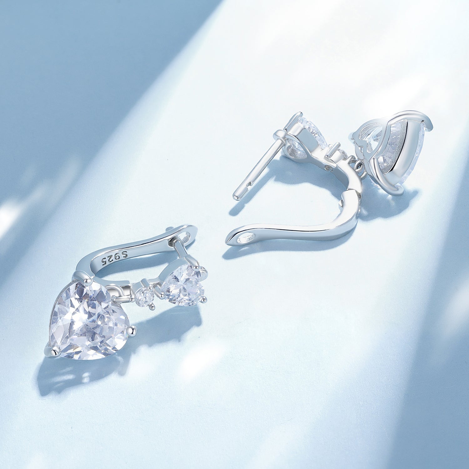 Silver Earrings Delicate Flash Heart CZ Hoop Earrings For Sale - sursenso Earring