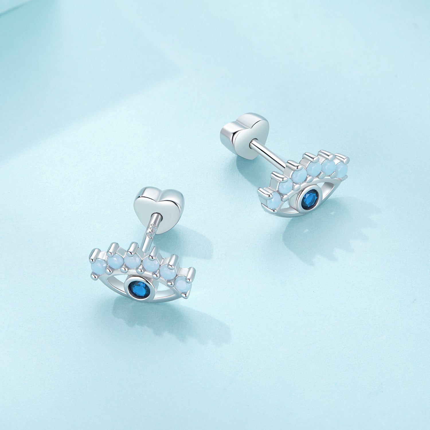 Silver Earrings Demon Eyes Blue CZ Stud Earrings For Sale - sursenso Earring