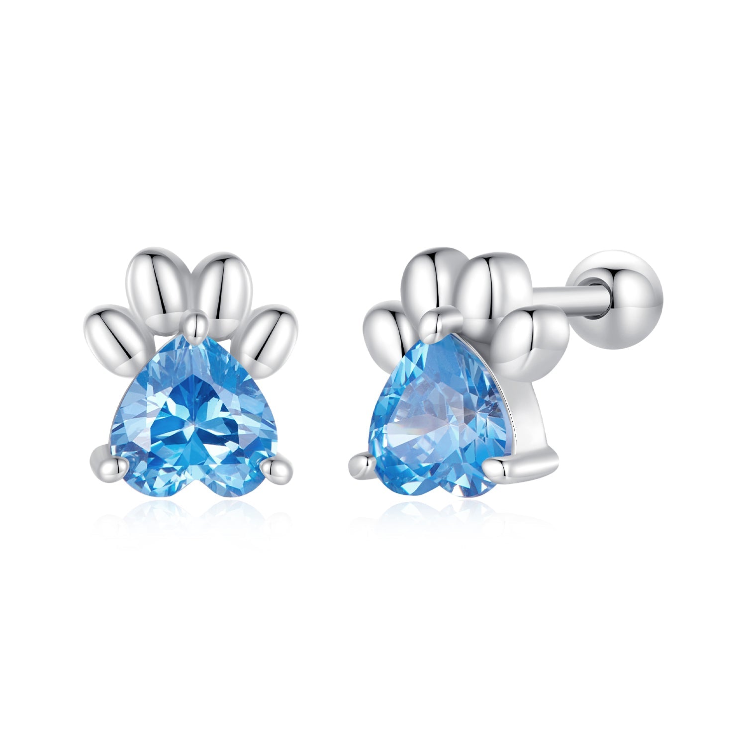 Silver Earrings Dog Paw Blue CZ Stud Earrings For Sale - sursenso Earring