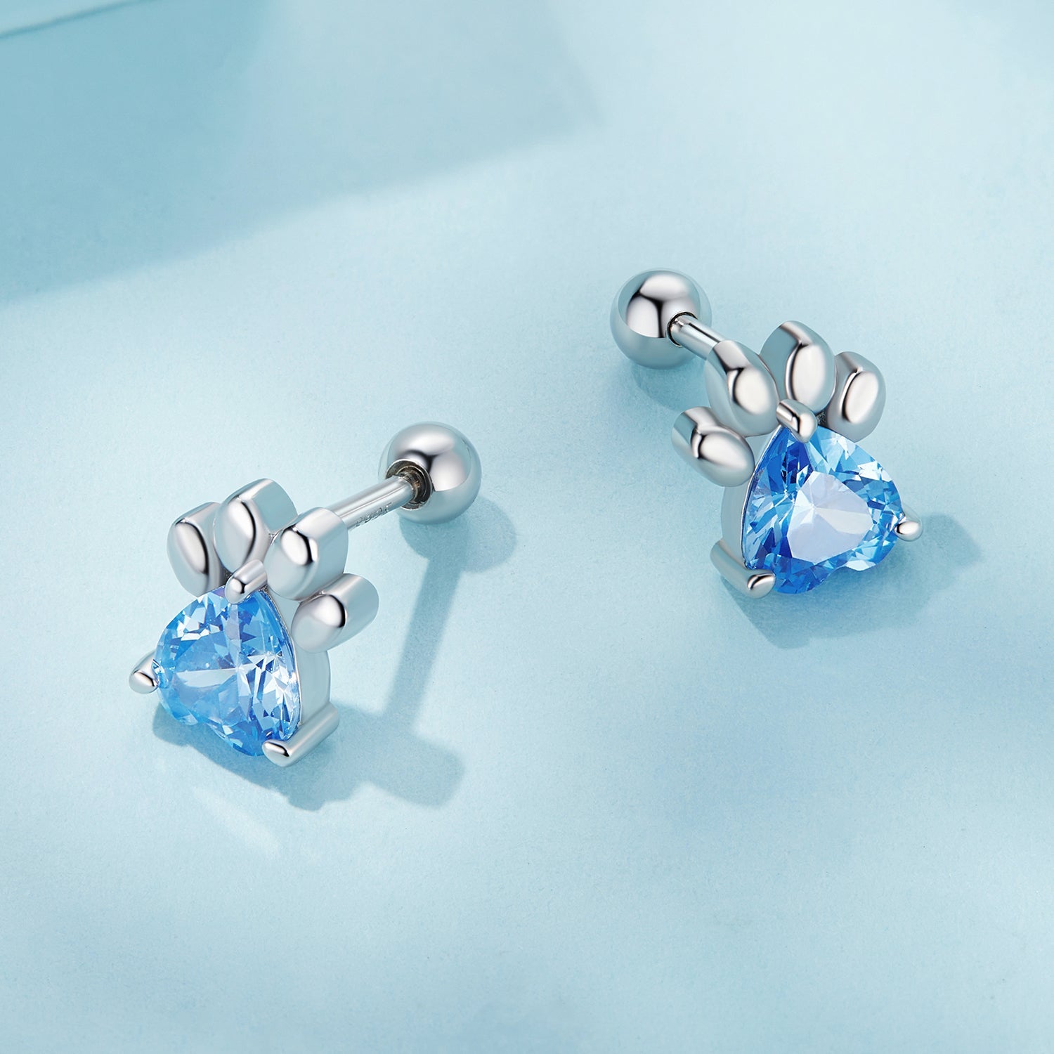 Silver Earrings Dog Paw Blue CZ Stud Earrings For Sale - sursenso Earring