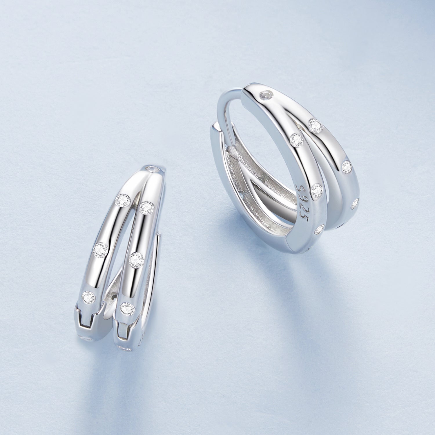Silver Earrings Double Layers CZ Hoop Earrings For Sale - sursenso Earring