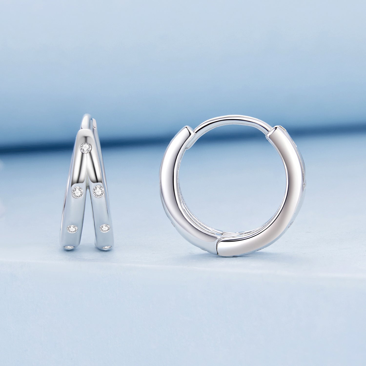 Silver Earrings Double Layers CZ Hoop Earrings For Sale - sursenso Earring