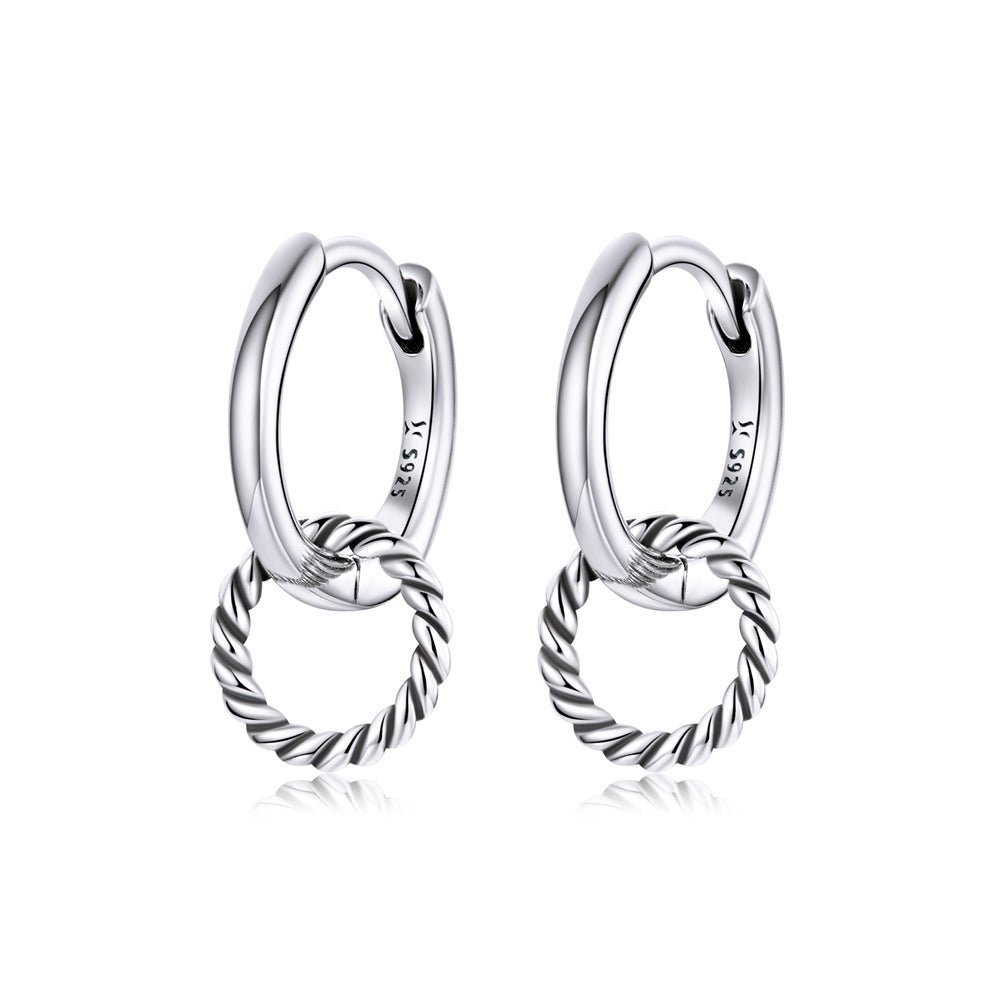 Silver Earrings Double Ring Ear Buckles Hoop Earrings For Sale - sursenso Earring