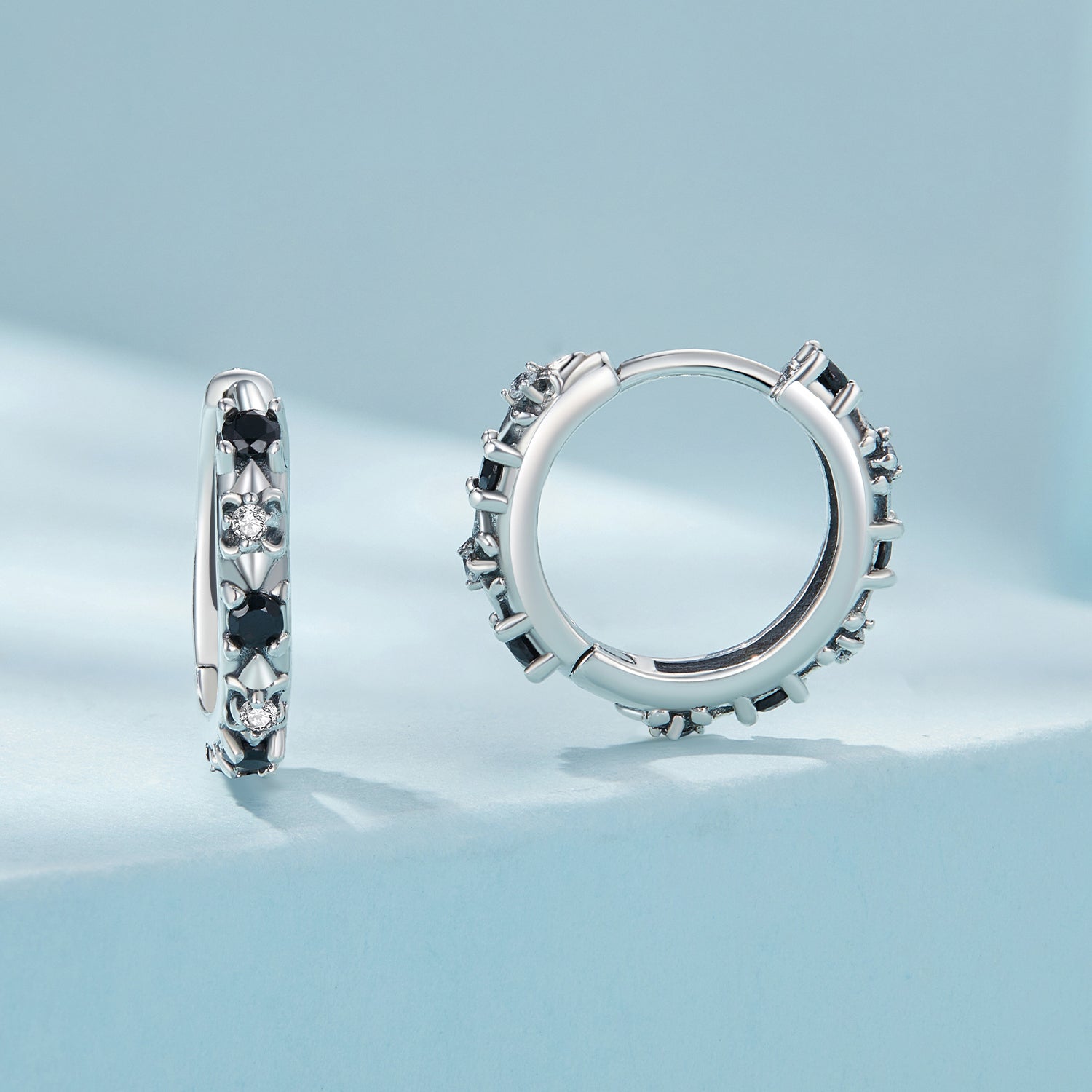 Silver Earrings Elegant Iris Black CZ Hoop Earrings For Sale - sursenso Earring