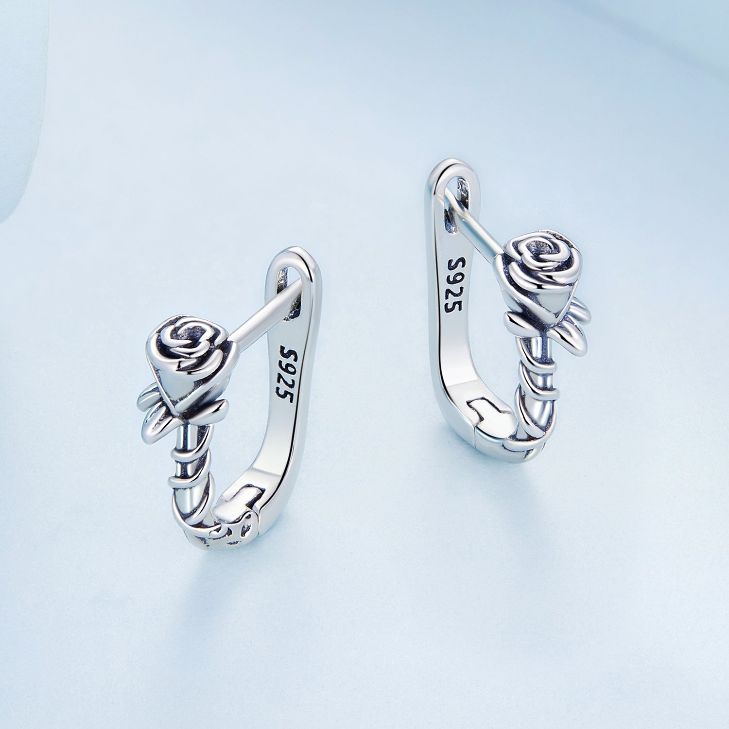 Silver Earrings Elegant Rose Hoop Earrings For Sale - sursenso Earring