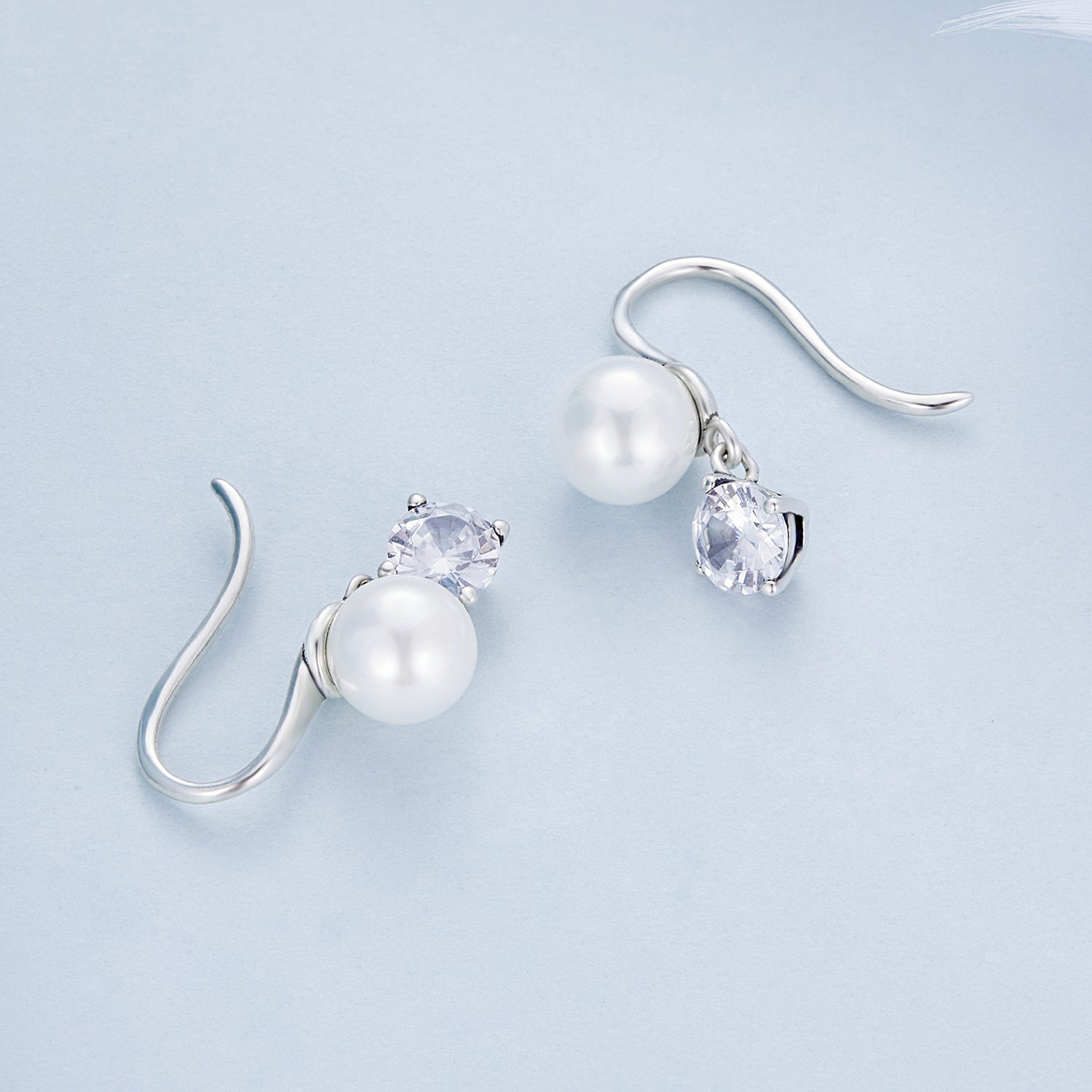 Silver Earrings Elegant White Round Pearl CZ Drop Earrings For Sale - sursenso Earring