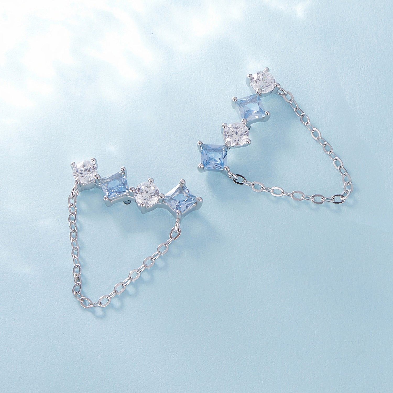 Silver Earrings Exquisite Long Fringe Blue CZ Stud Earrings For Sale - sursenso Earring