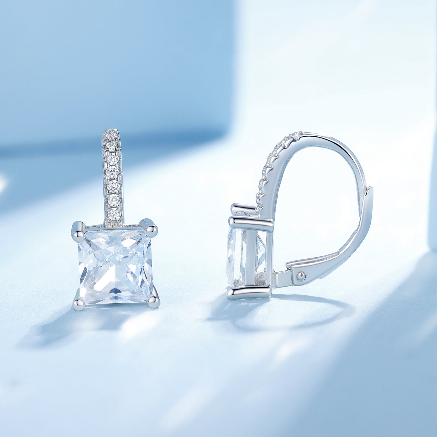 Silver Earrings Exquisite Princess Square CZ Hoop Earrings For Sale - sursenso Earring