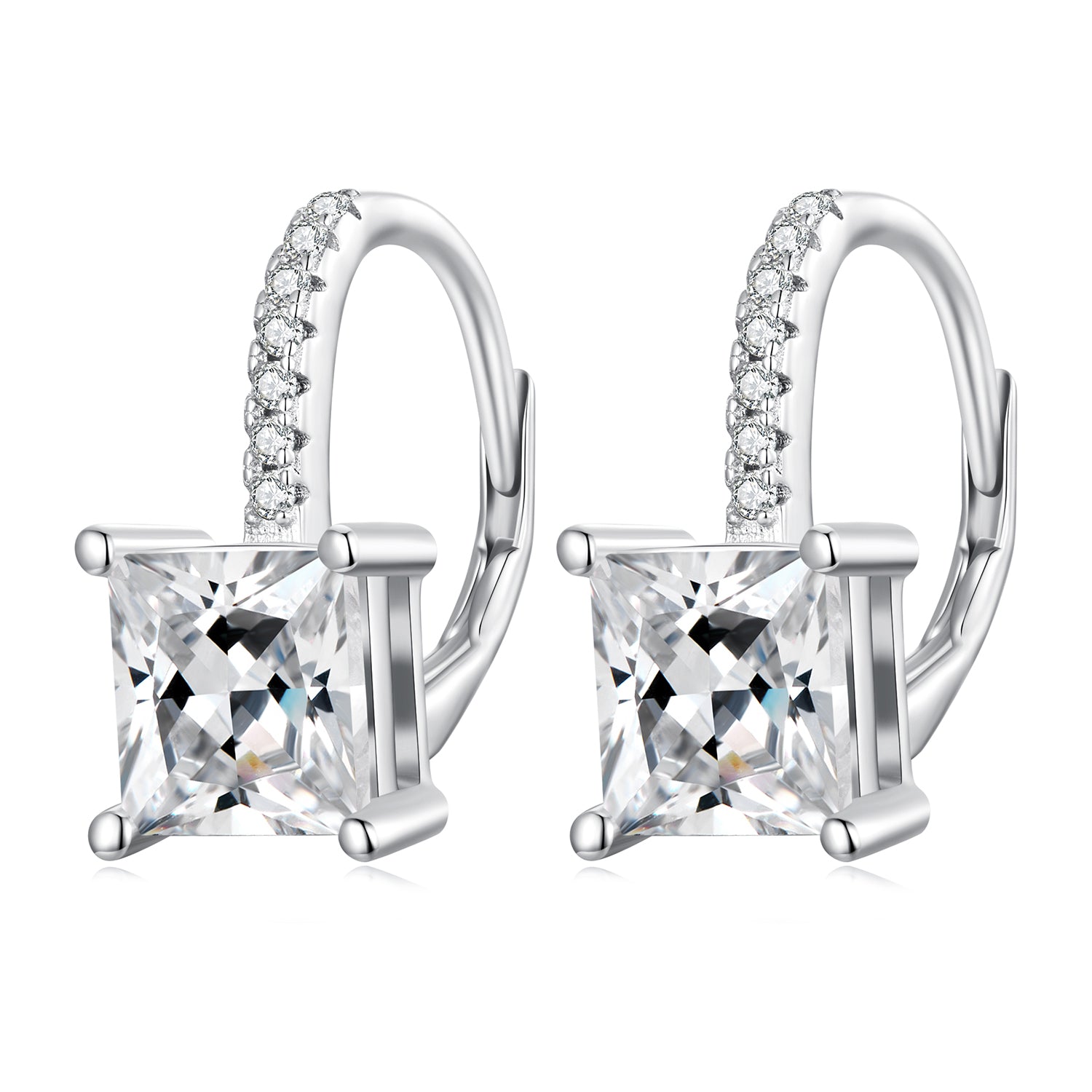 Silver Earrings Exquisite Princess Square CZ Hoop Earrings For Sale - sursenso Earring
