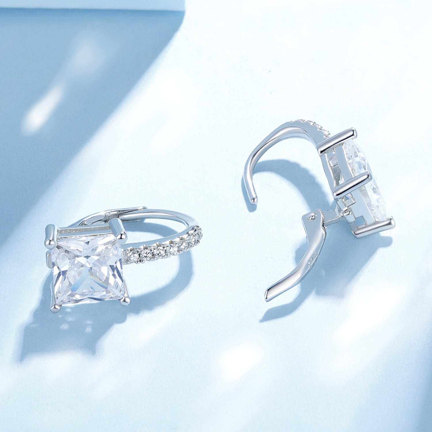 Silver Earrings Exquisite Princess Square CZ Hoop Earrings For Sale - sursenso Earring