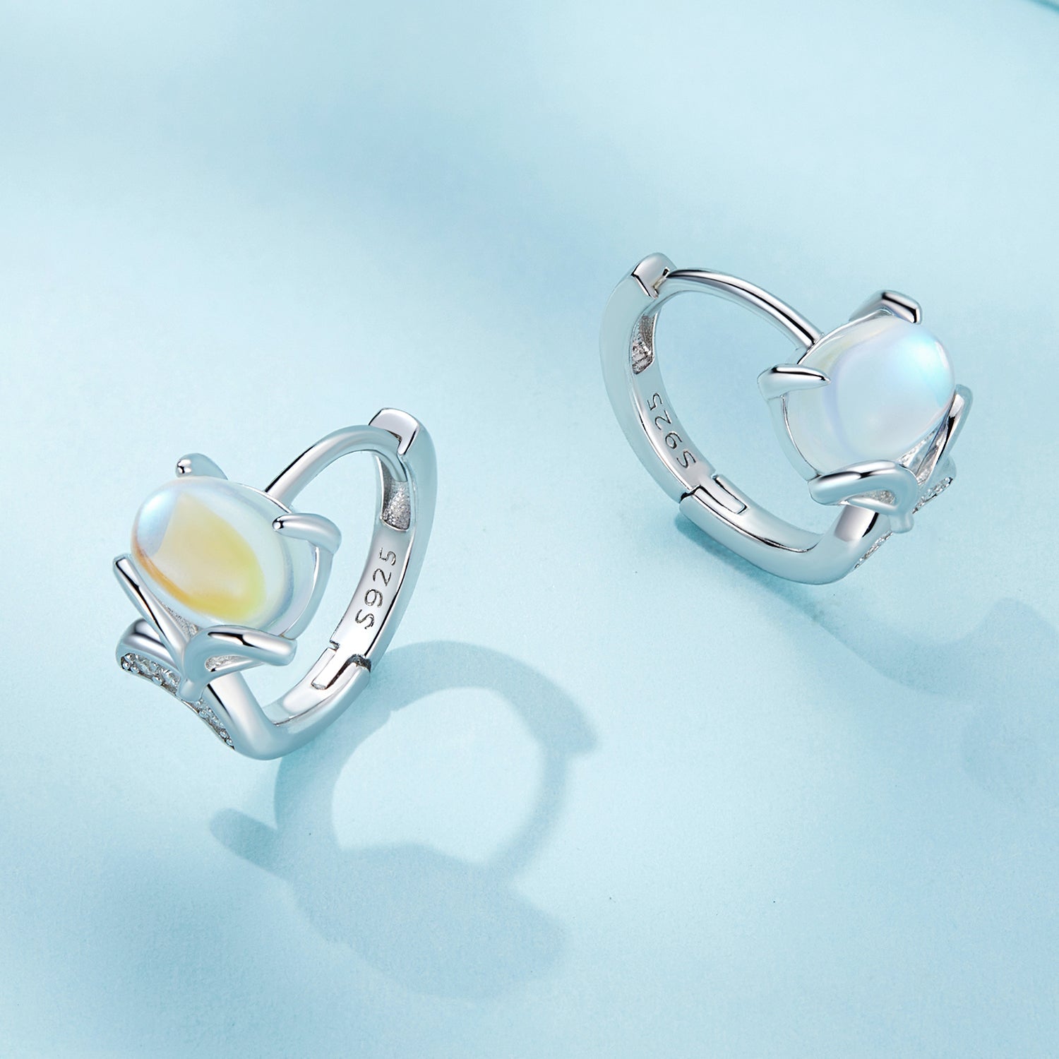 Silver Earrings Fox Moonstone CZ Hoop Earrings For Sale - sursenso Earring