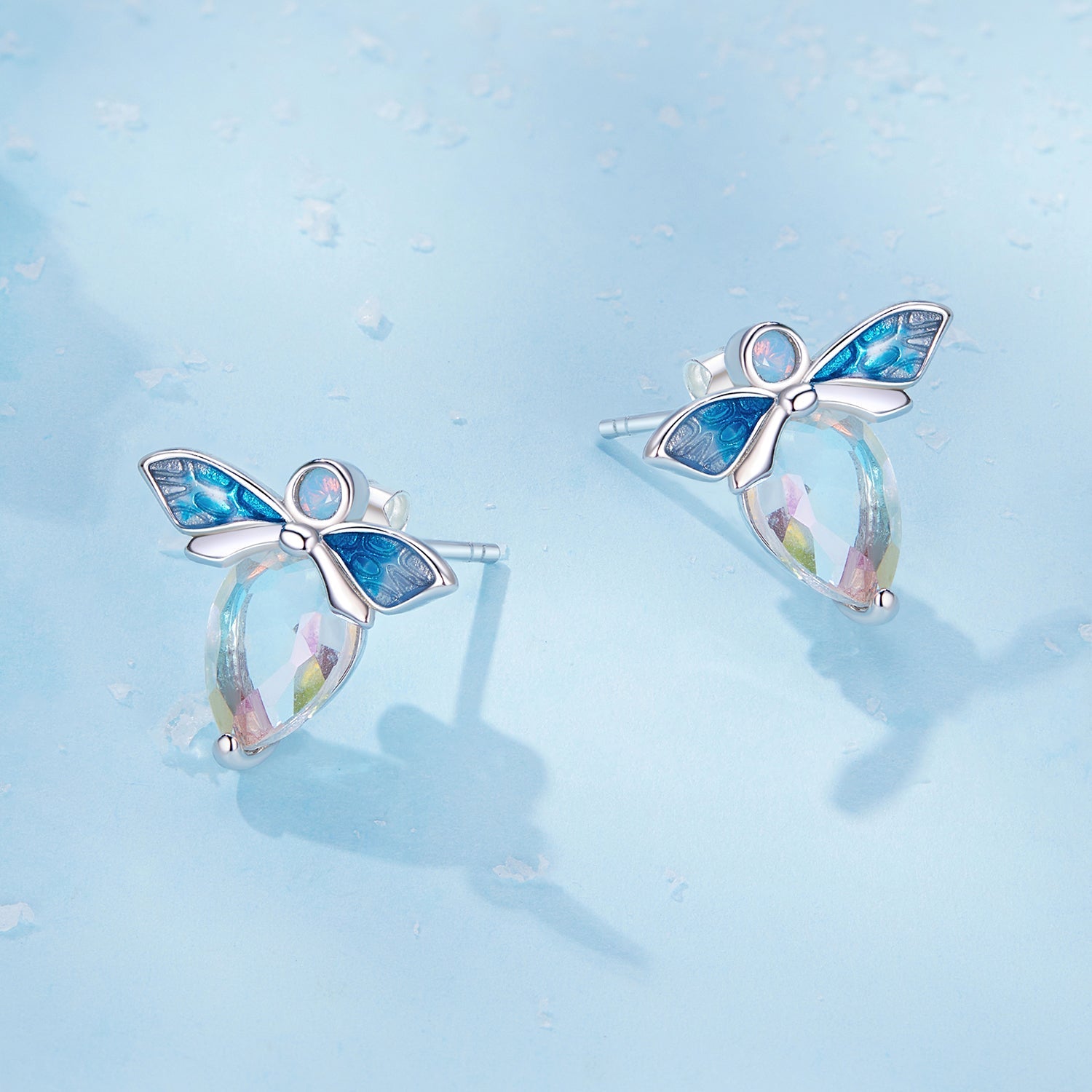 Silver Earrings Glass Bee CZ Stud Earrings For Sale - sursenso Earring