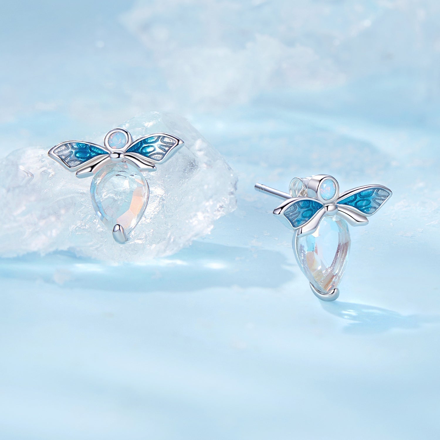 Silver Earrings Glass Bee CZ Stud Earrings For Sale - sursenso Earring