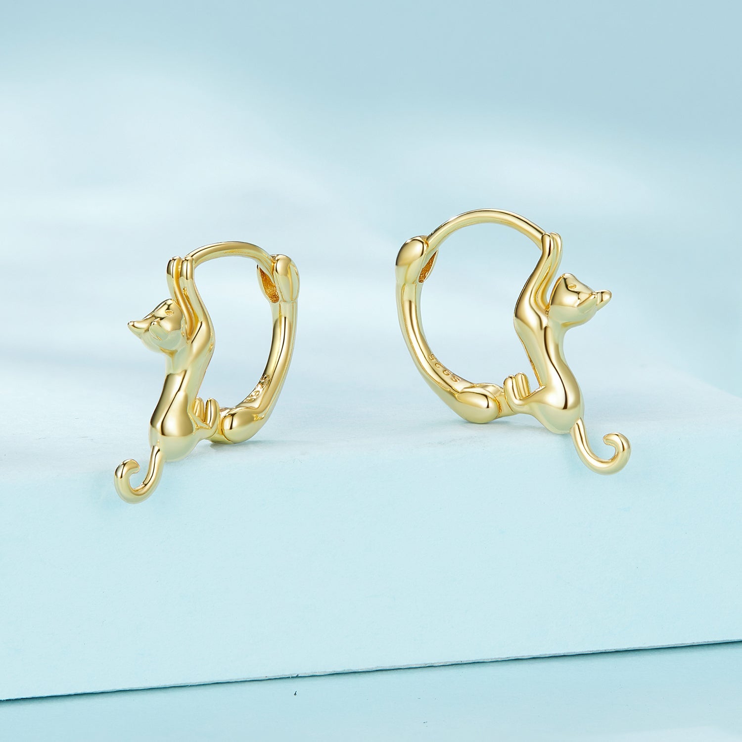 Silver Earrings Golden Stretch Kitten Hoop Earrings For Sale - sursenso Earring