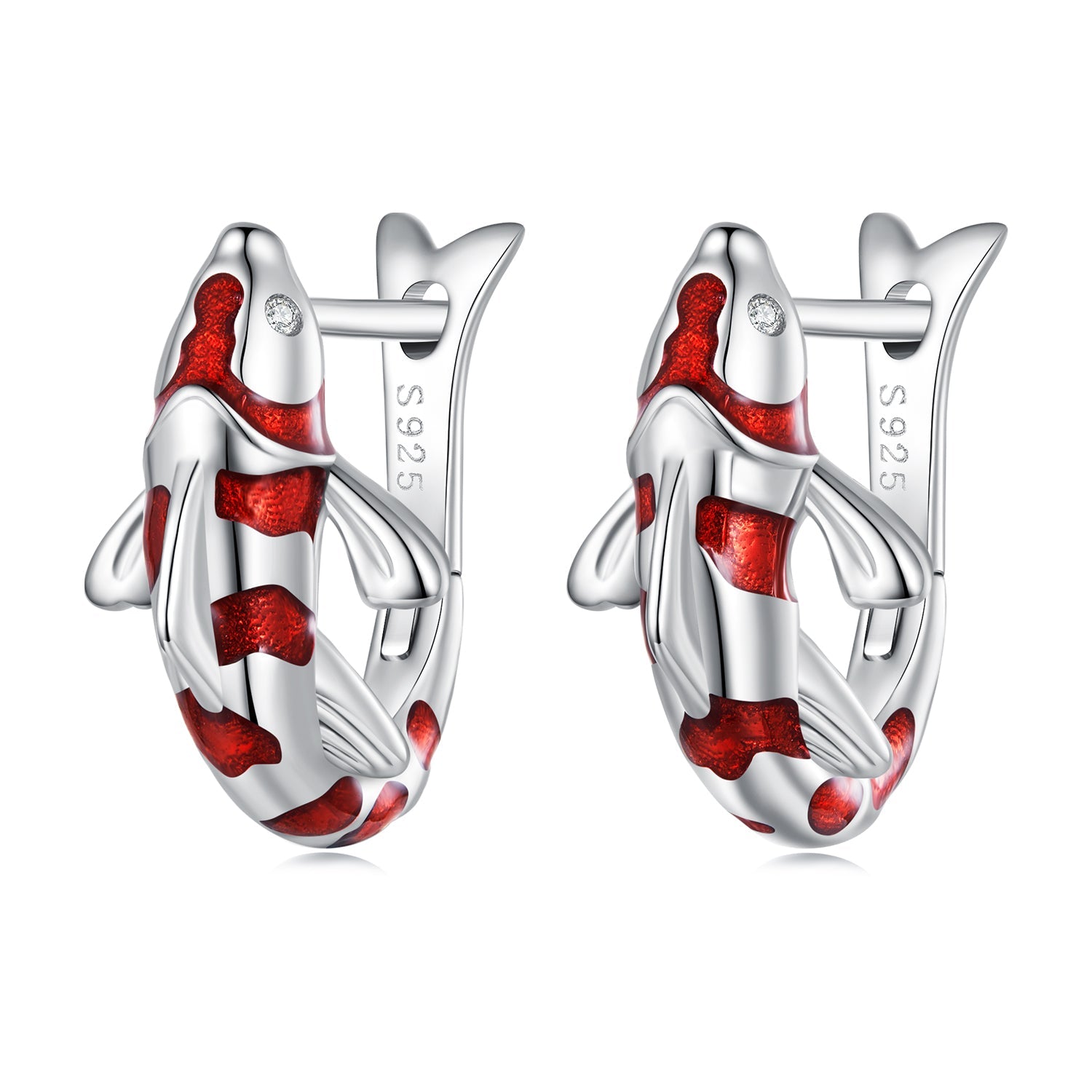Silver Earrings Good Luck Koi Fish CZ Hoop Earrings For Sale - sursenso Earring