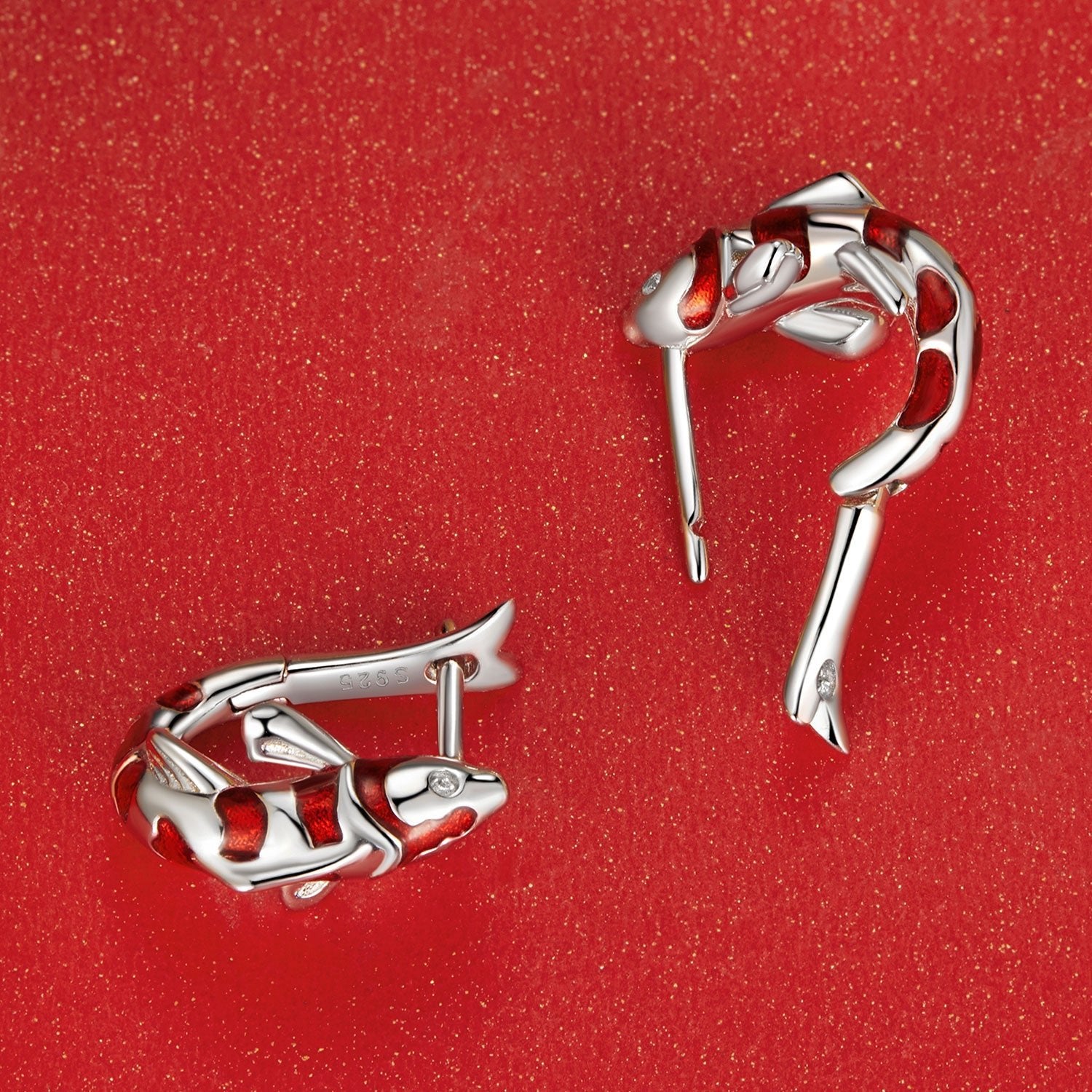Silver Earrings Good Luck Koi Fish CZ Hoop Earrings For Sale - sursenso Earring