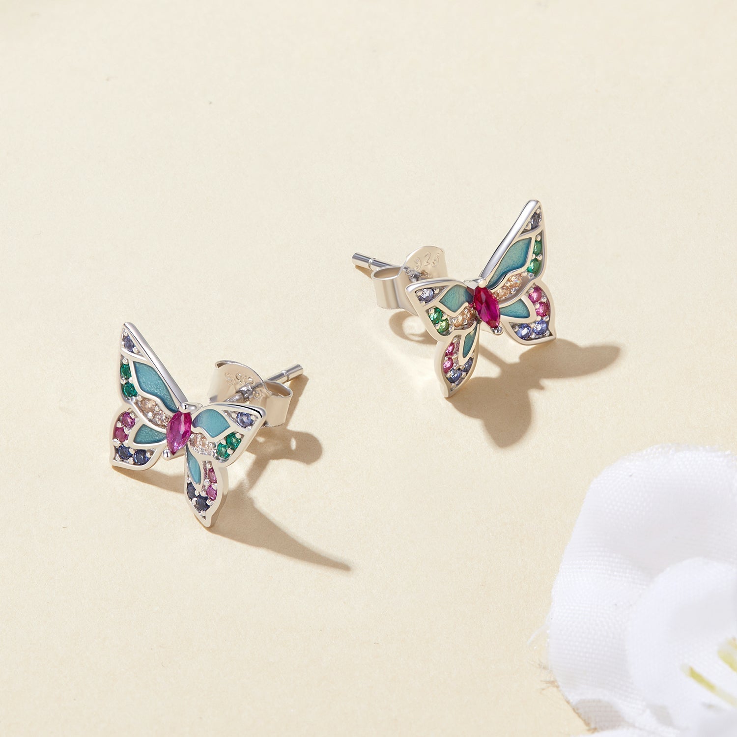Silver Earrings Gorgeous Colorful Butterfly CZ Stud Earrings For Sale - sursenso Earring