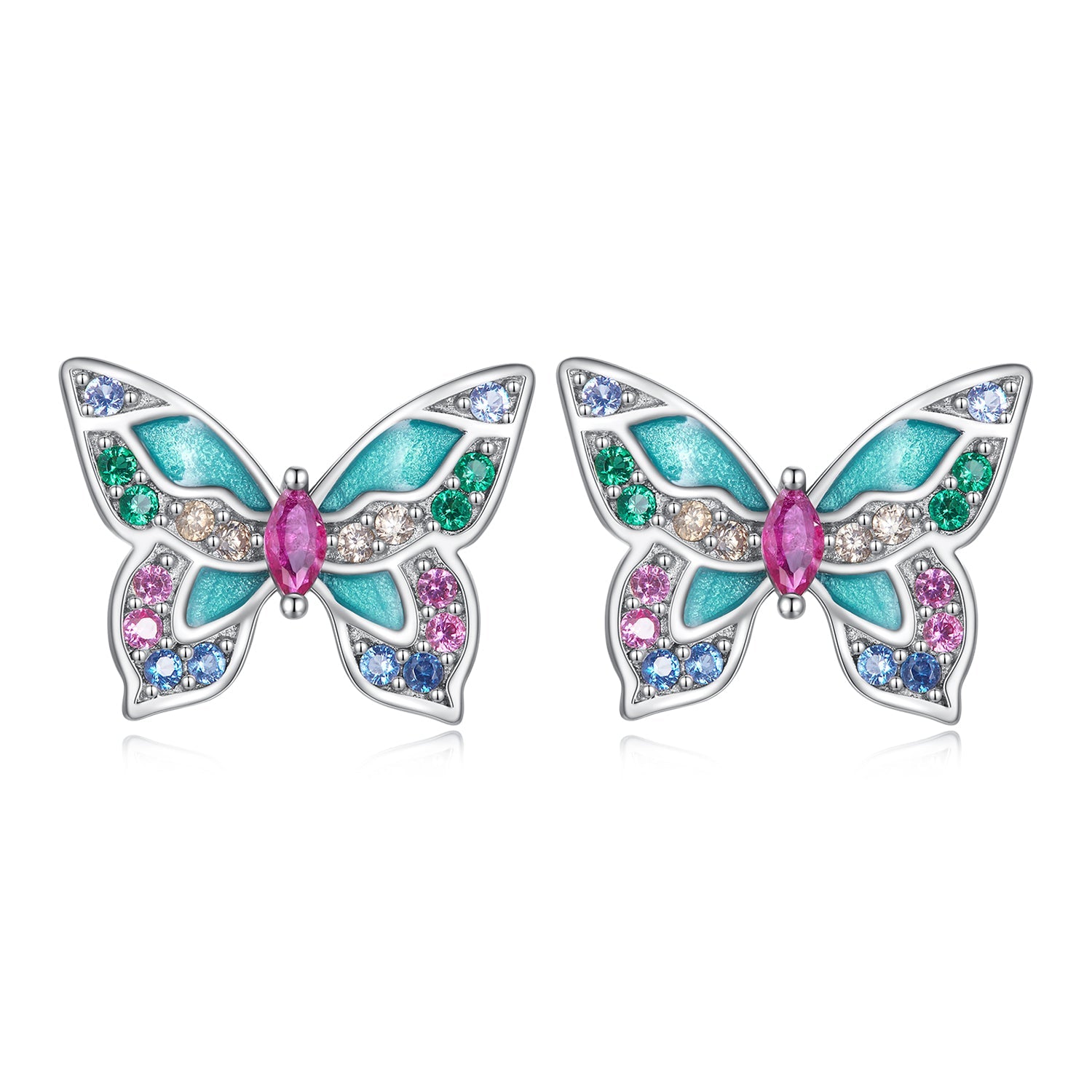 Silver Earrings Gorgeous Colorful Butterfly CZ Stud Earrings For Sale - sursenso Earring