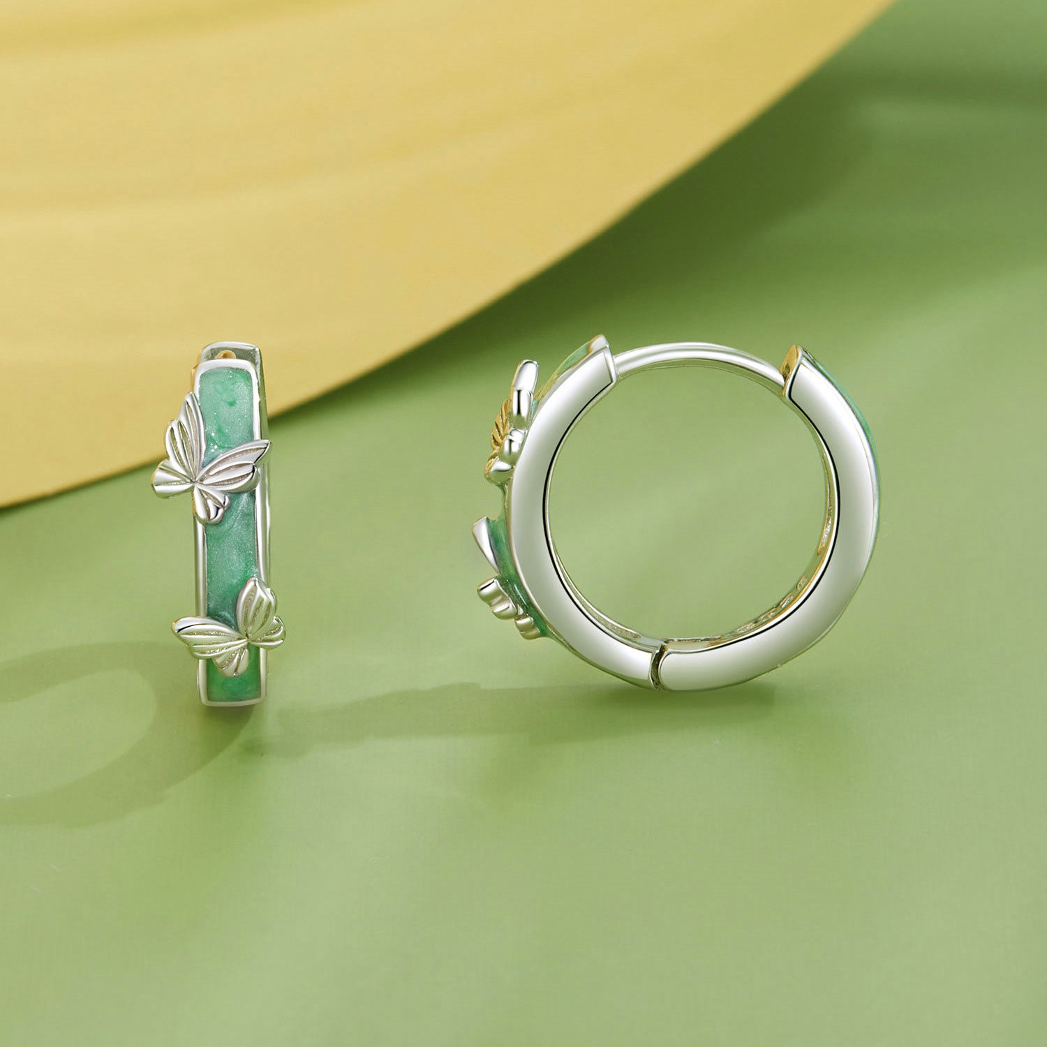 Silver Earrings Green Butterfly Hoop Earrings For Sale - sursenso Earring