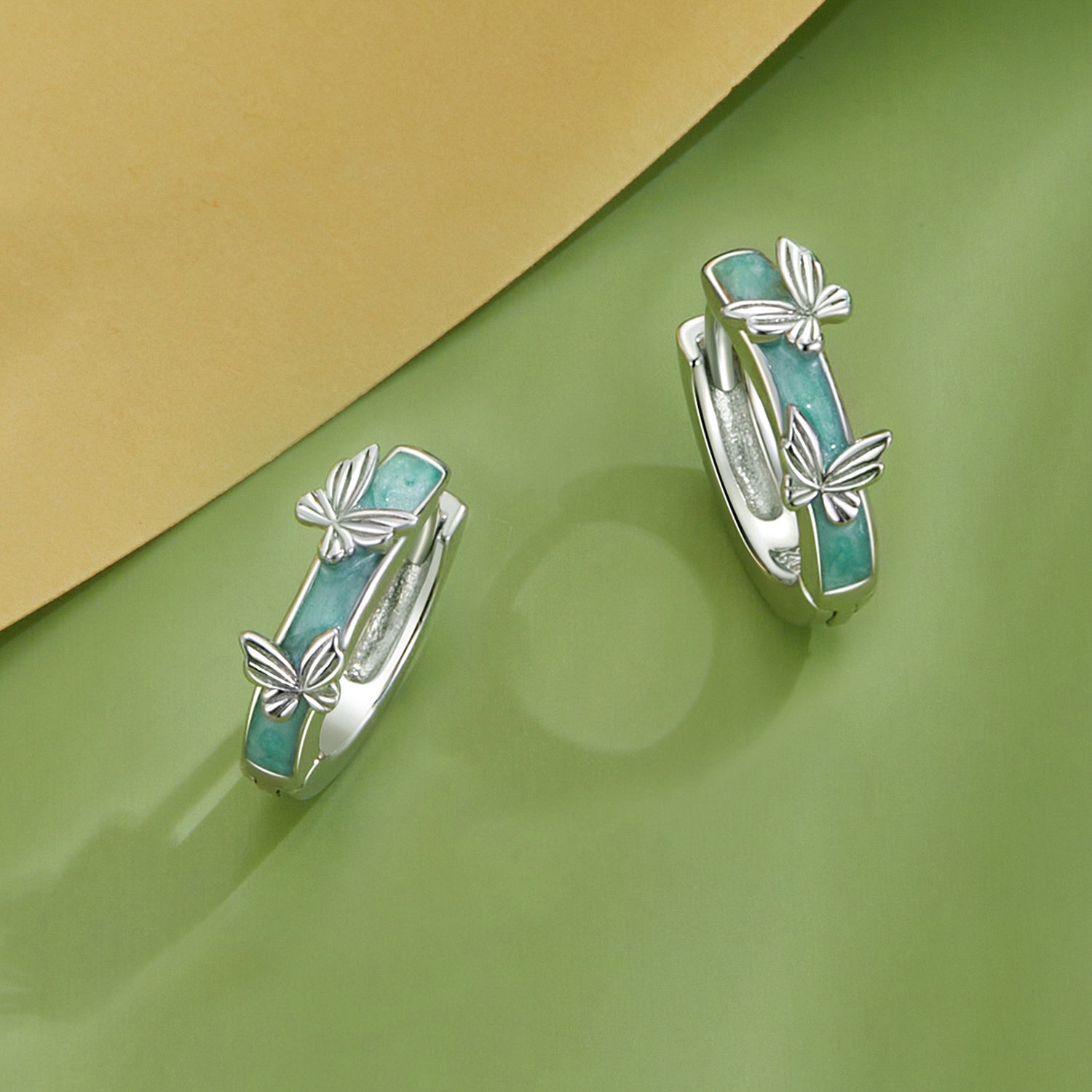 Silver Earrings Green Butterfly Hoop Earrings For Sale - sursenso Earring