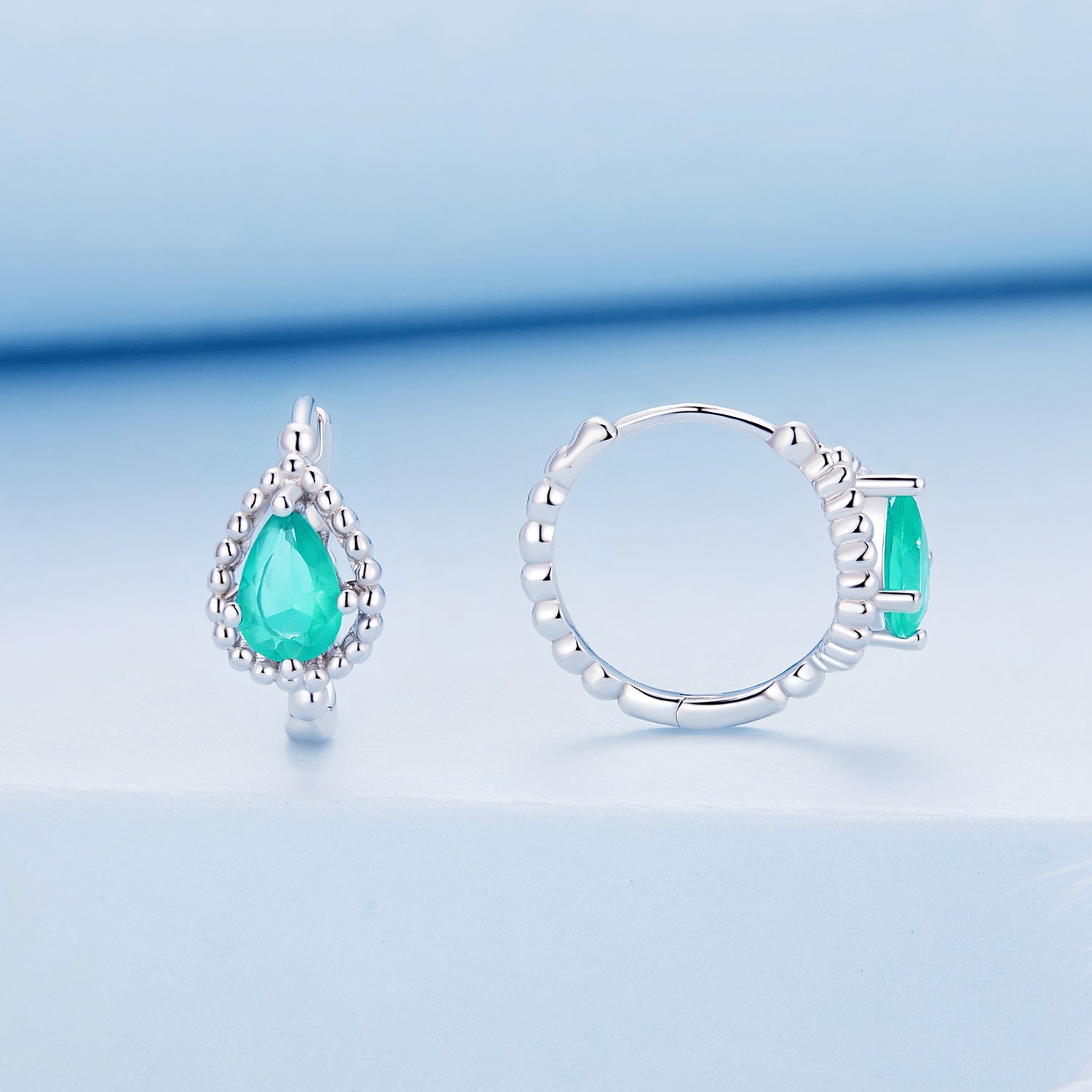 Silver Earrings Green Dew CZ Hoop Earrings For Sale - sursenso Earring