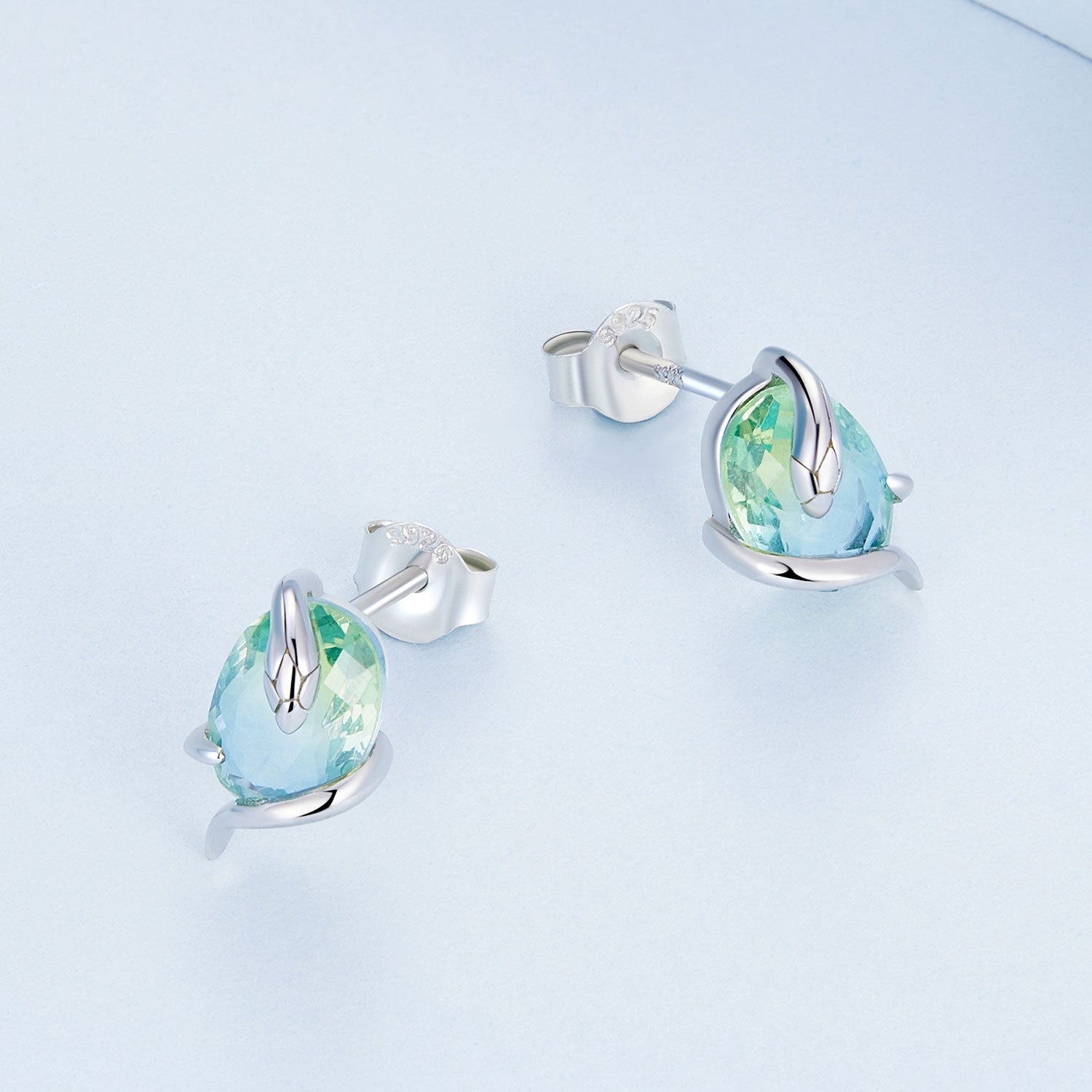 Silver Earrings Green Glass Little Snake Stud Earrings For Sale - sursenso Earring