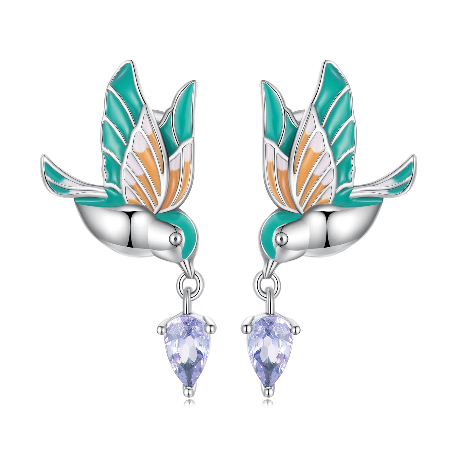 Silver Earrings Green Kingfisher CZ Stud Earrings For Sale - sursenso Earring