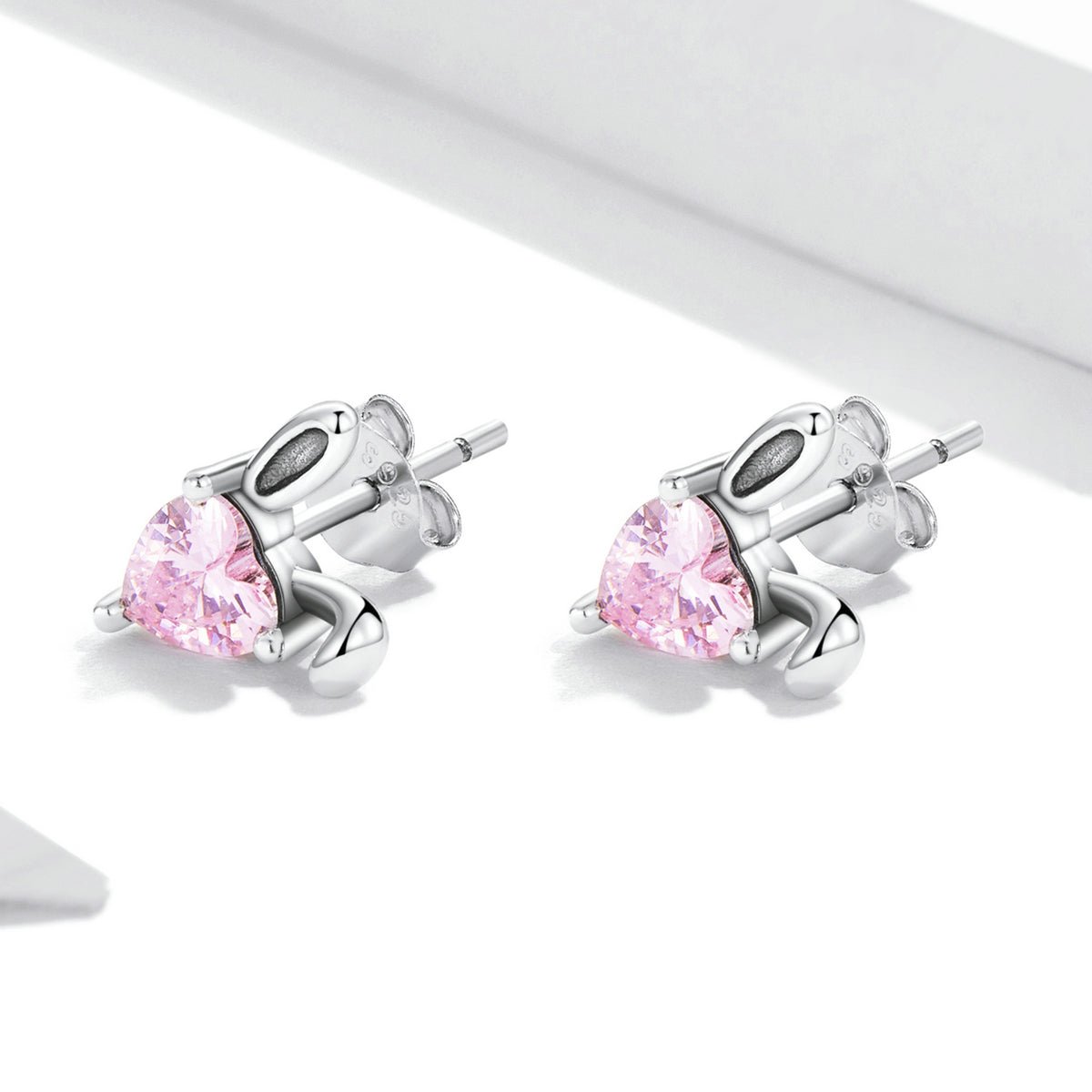 Silver Earrings Hare Ears Pink Crystal Stone Rabbit Ear CZ Stud Earrings For Sale - sursenso Earring