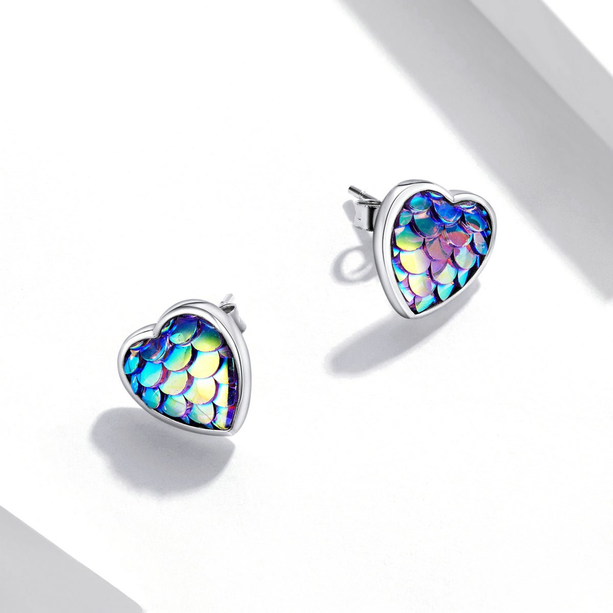 Silver Earrings Heart Fish Scale Stud Earrings For Sale - sursenso Earring