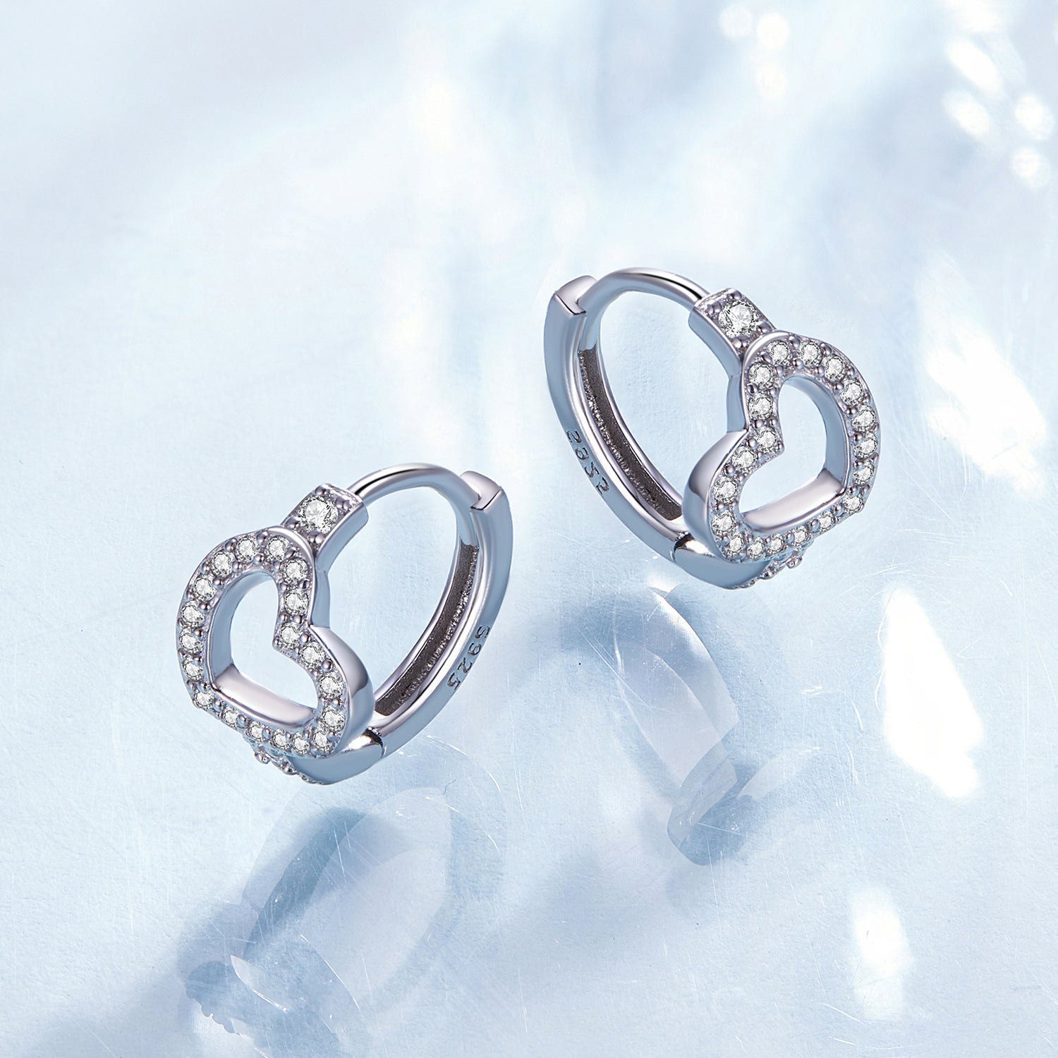 Silver Earrings Heart - Shaped CZ Hoop Earrings For Sale - sursenso Earring