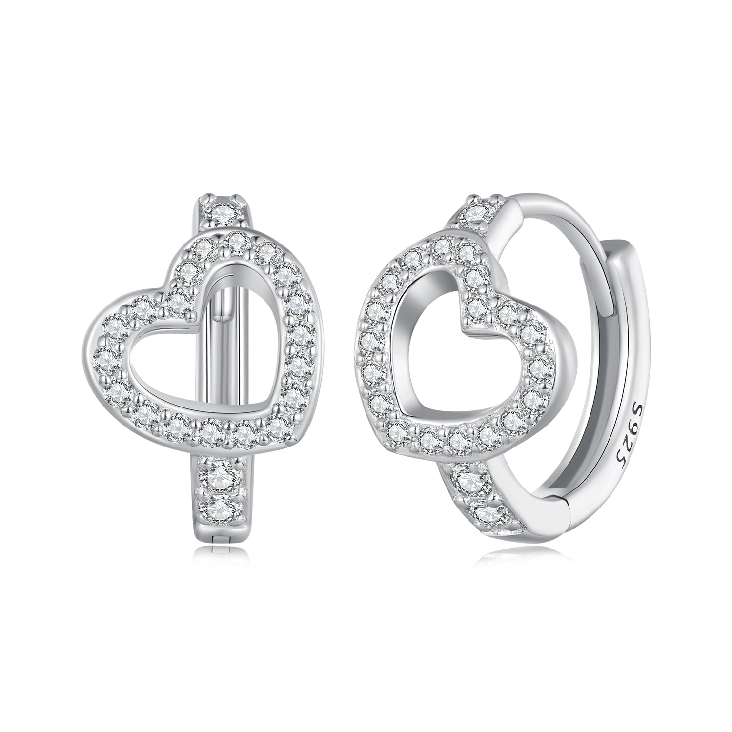 Silver Earrings Heart - Shaped CZ Hoop Earrings For Sale - sursenso Earring