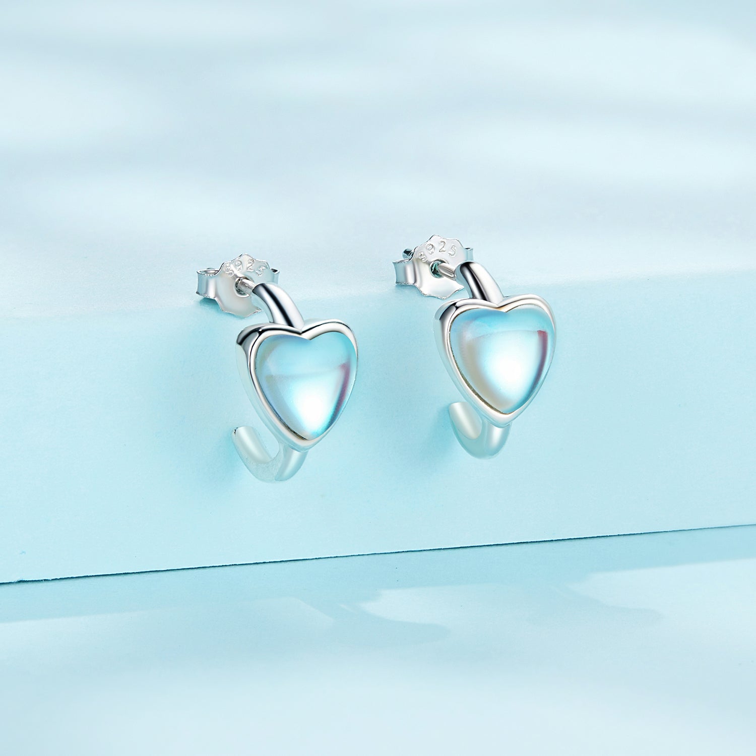 Silver Earrings Heart Shaped Moonstone Stud Earrings For Sale - sursenso Earring