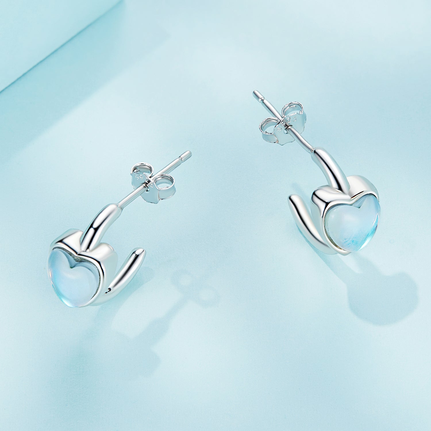Silver Earrings Heart Shaped Moonstone Stud Earrings For Sale - sursenso Earring