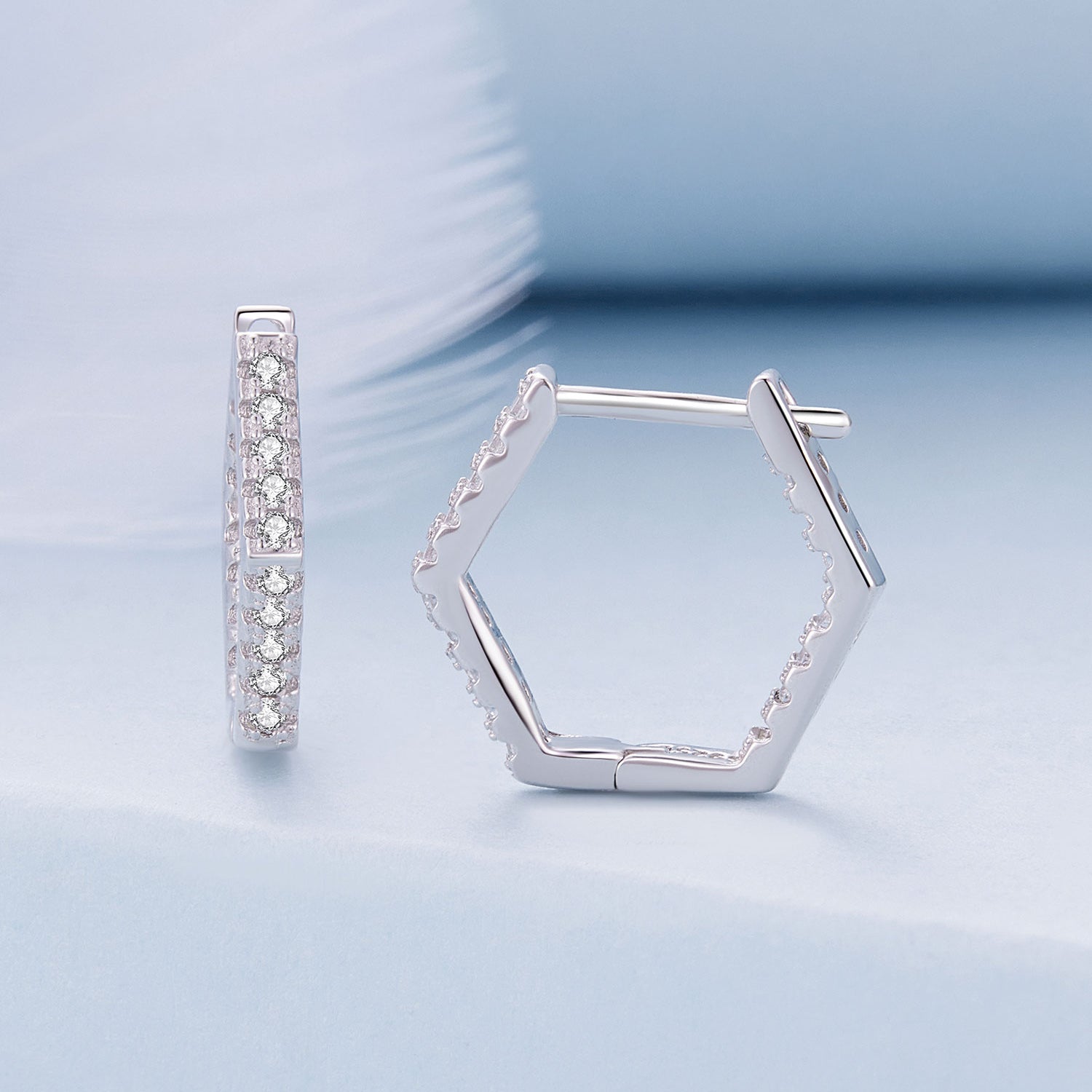 Silver Earrings Hexagonal CZ Hoop Earrings For Sale - sursenso Earring