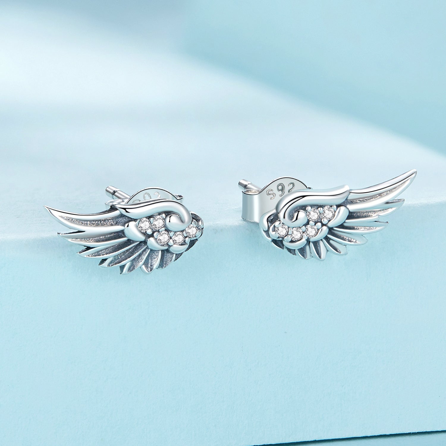 Silver Earrings Holy Angel Wings CZ Stud Earrings For Sale - sursenso Earring