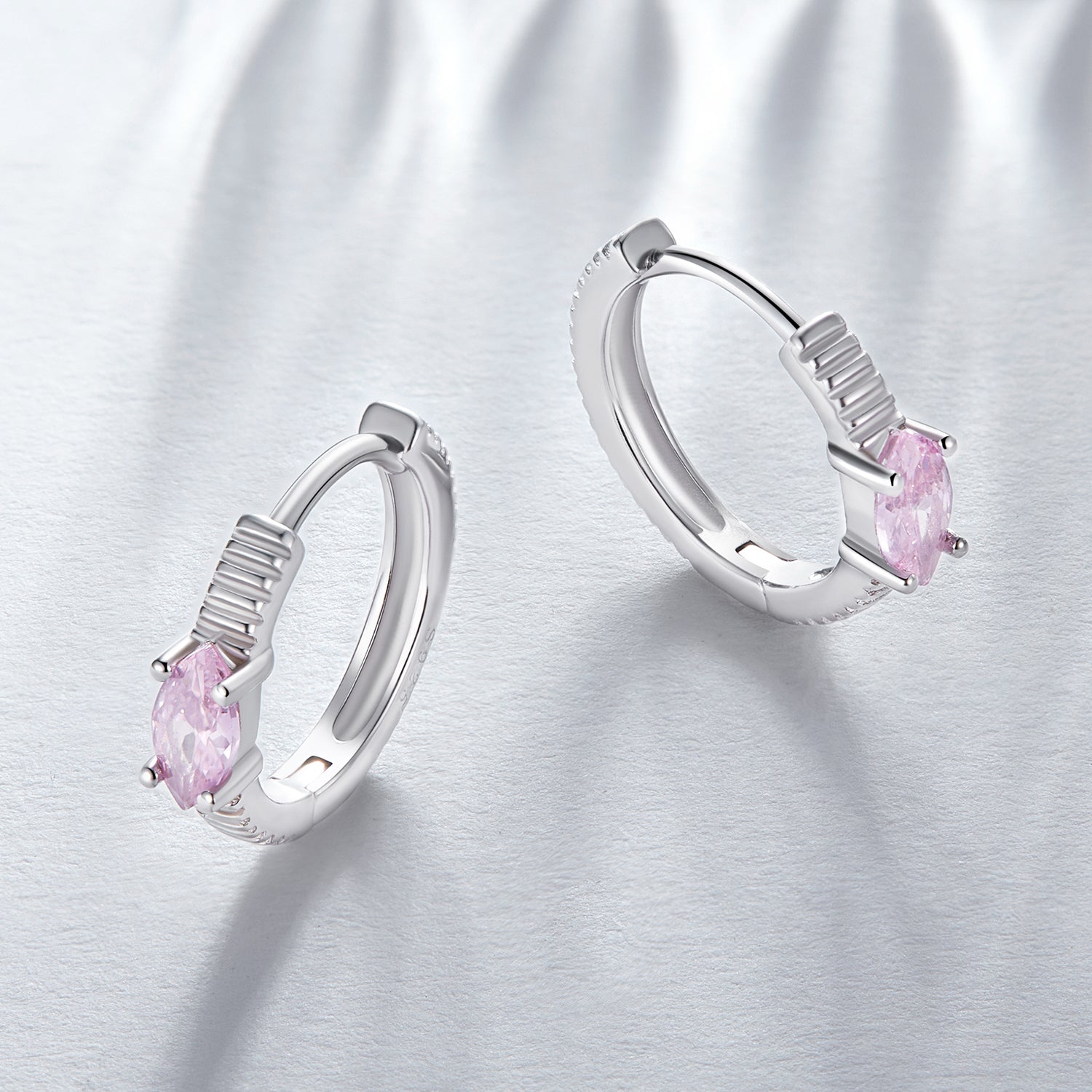 Silver Earrings Horse Eye Pink CZ Hoop Earrings For Sale - sursenso Earring