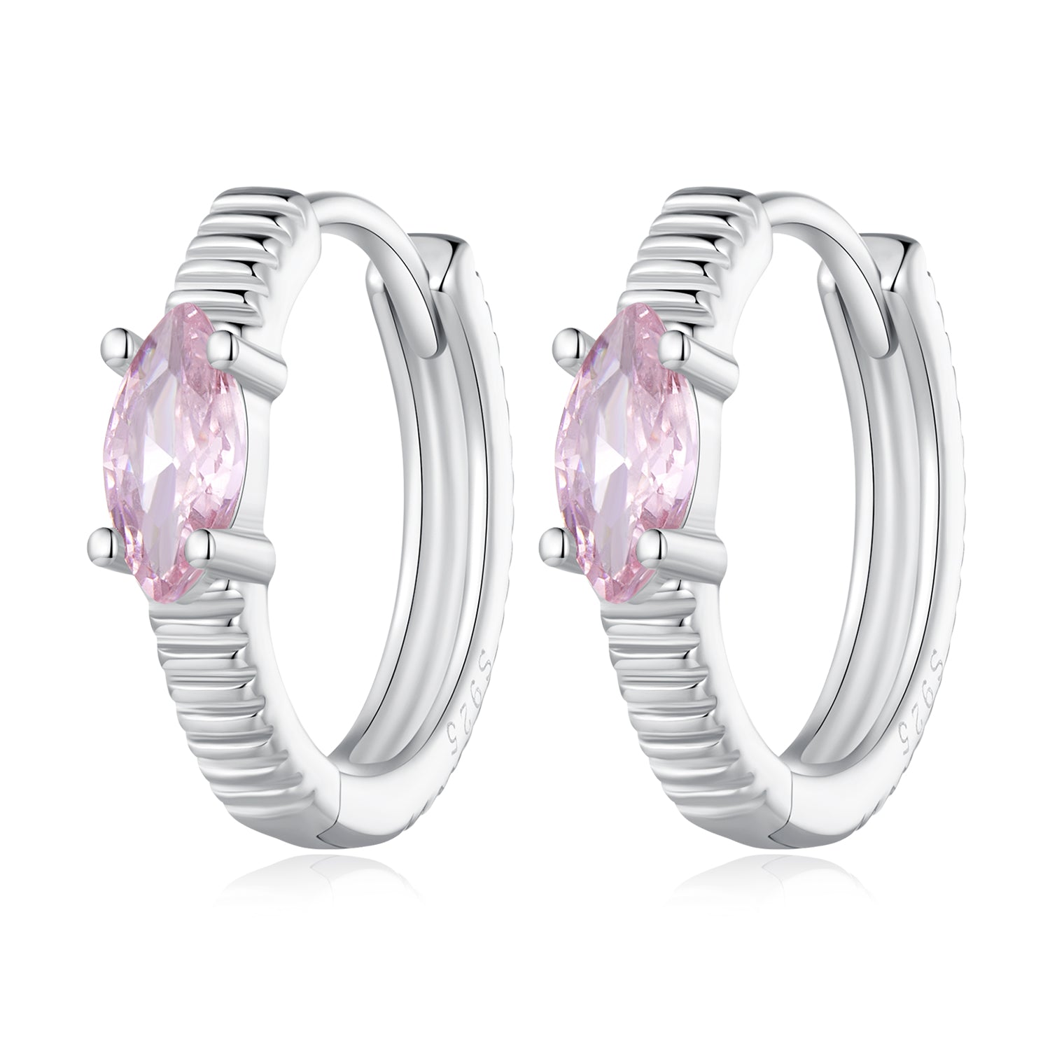 Silver Earrings Horse Eye Pink CZ Hoop Earrings For Sale - sursenso Earring