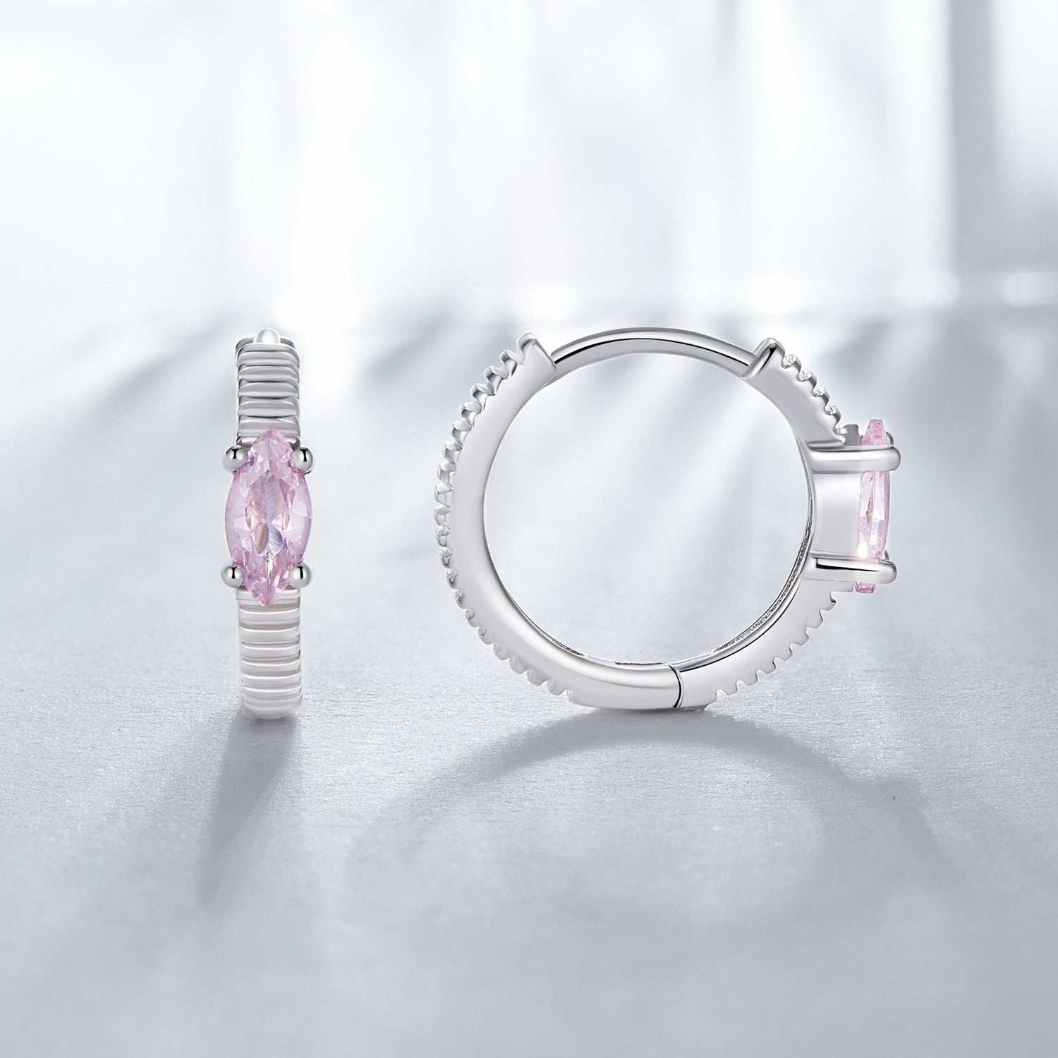 Silver Earrings Horse Eye Pink CZ Hoop Earrings For Sale - sursenso Earring